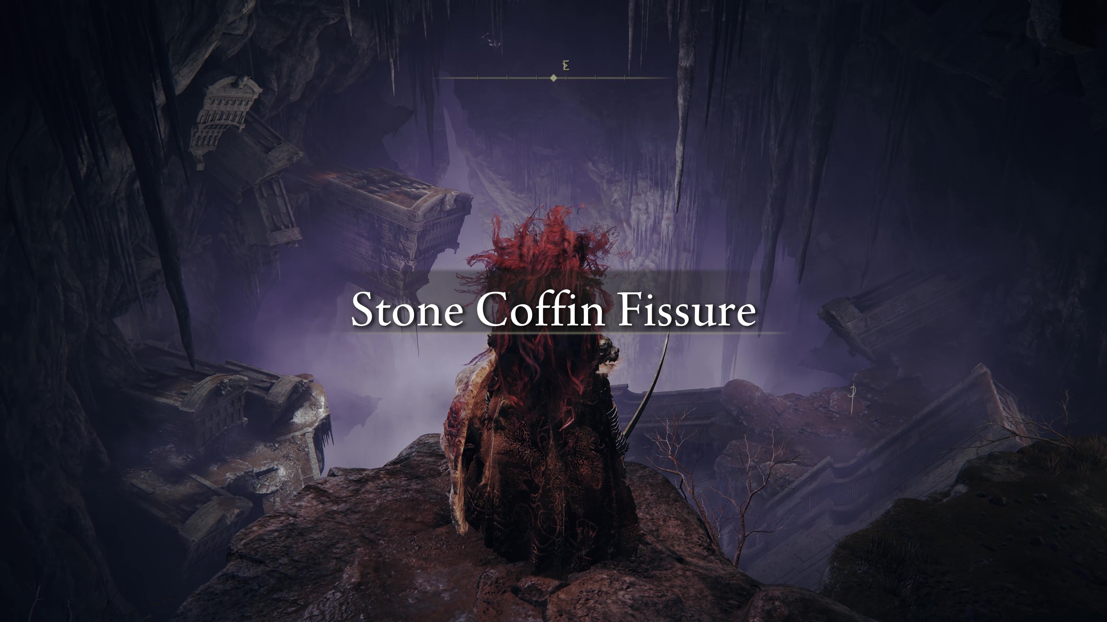 Nhân vật người chơi tiến vào khu vực Stone Coffin Fissure đầy bí ẩn trong Elden Ring Shadow of the Erdtree