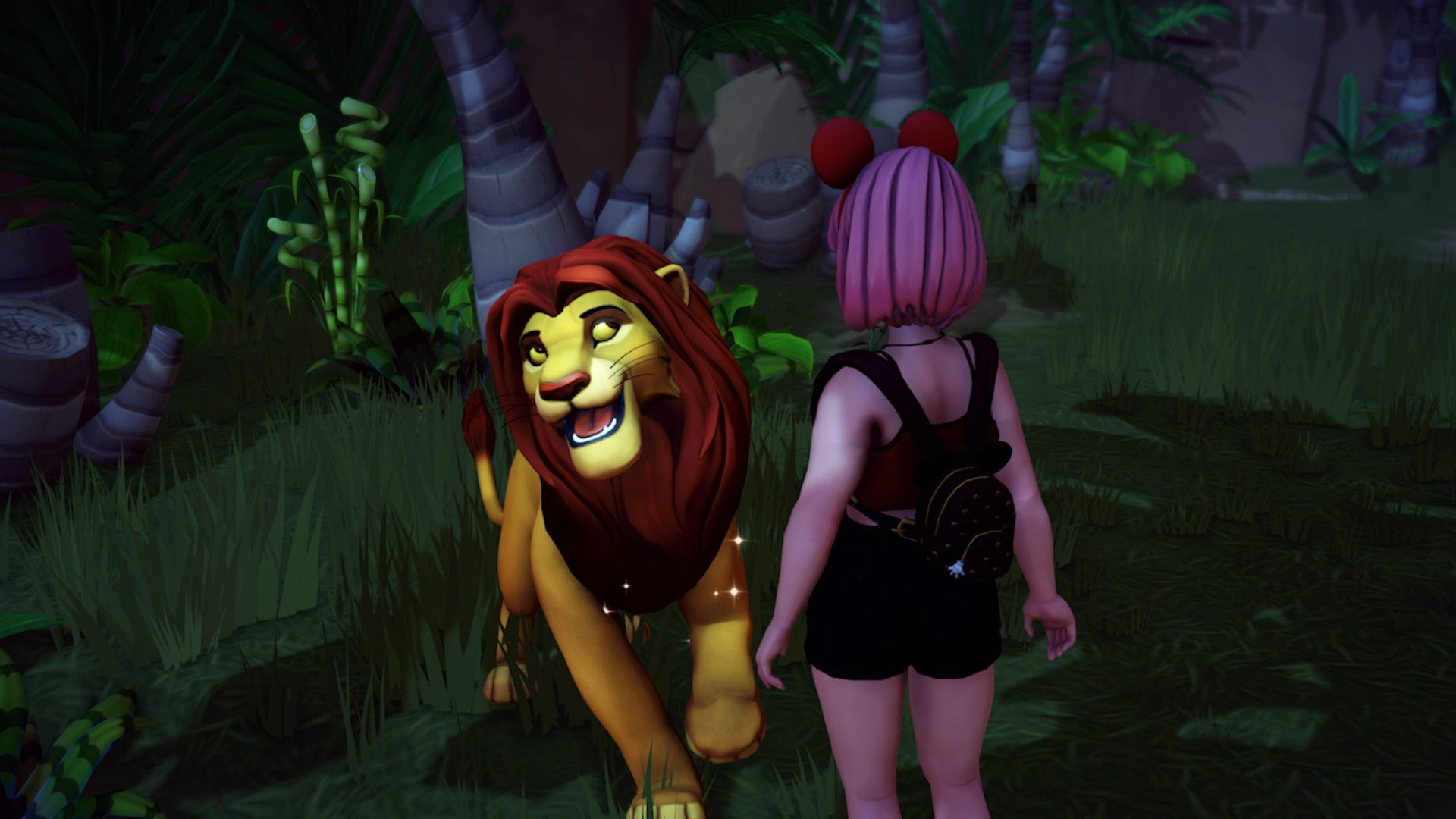 Nhân vật người chơi tìm thấy Simba trong khu rừng rậm Vương quốc Lion King