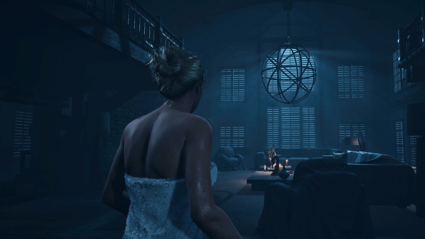 Nhân vật nữ trong Until Dawn Remaster đi trong căn nhà tối với đồ họa Unreal Engine 5 được nâng cấp