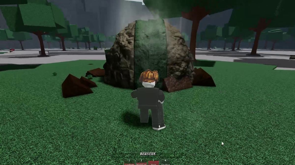 Nhân vật Roblox đứng trước kỹ năng Stone Coffin của Wild Psychic trong Strongest Battlegrounds