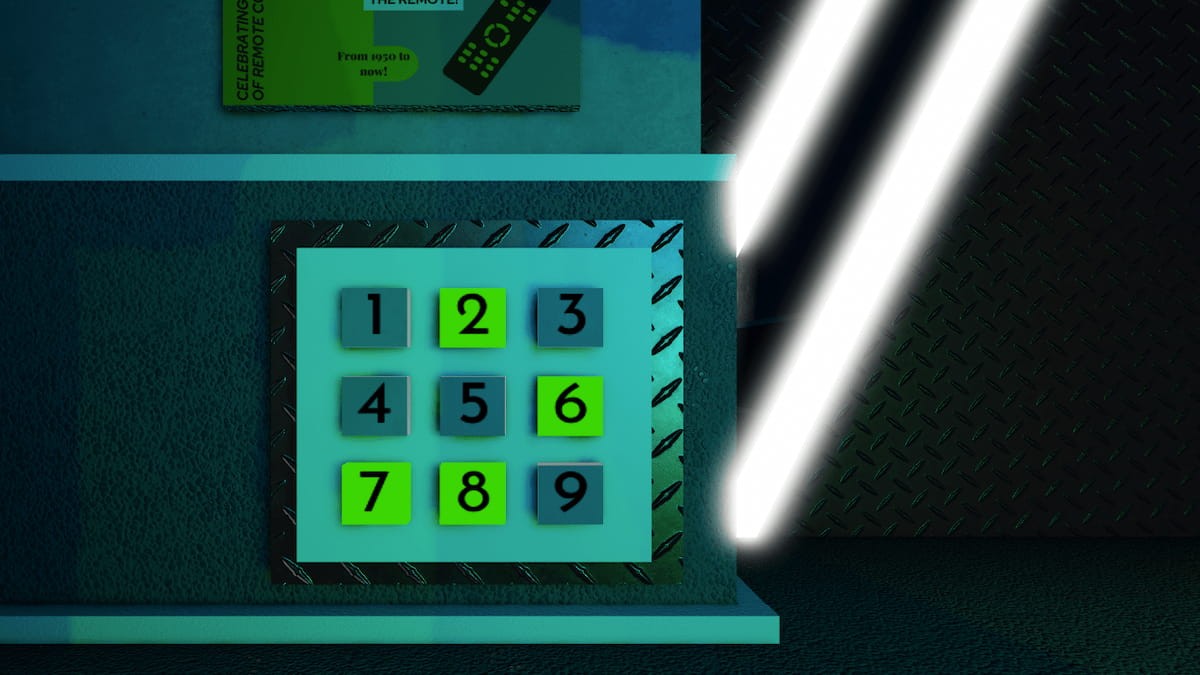 Nhập mã 2678 vào bàn phím phòng TV trong mê cung Terminal Escape Room