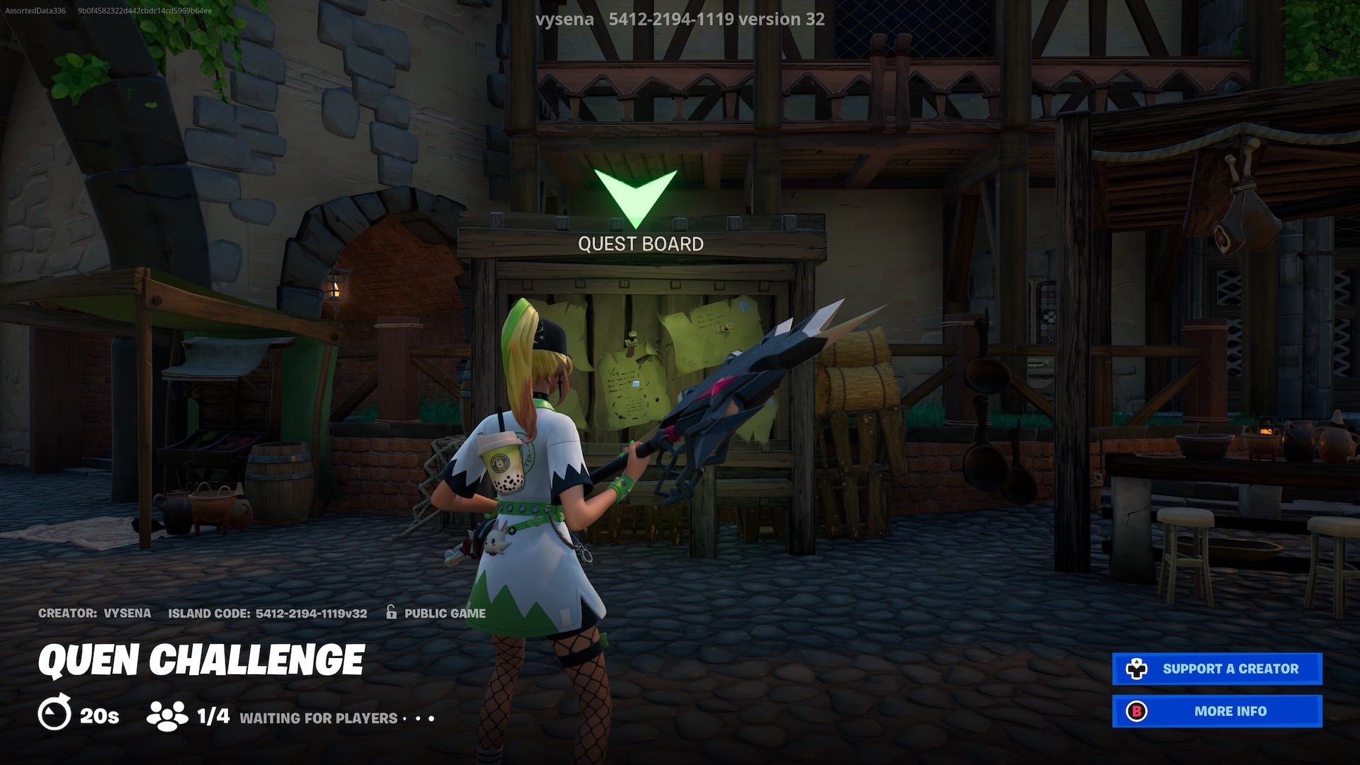 Nhập mã đảo Thử thách Quen Fortnite trên màn hình chọn chế độ chơi