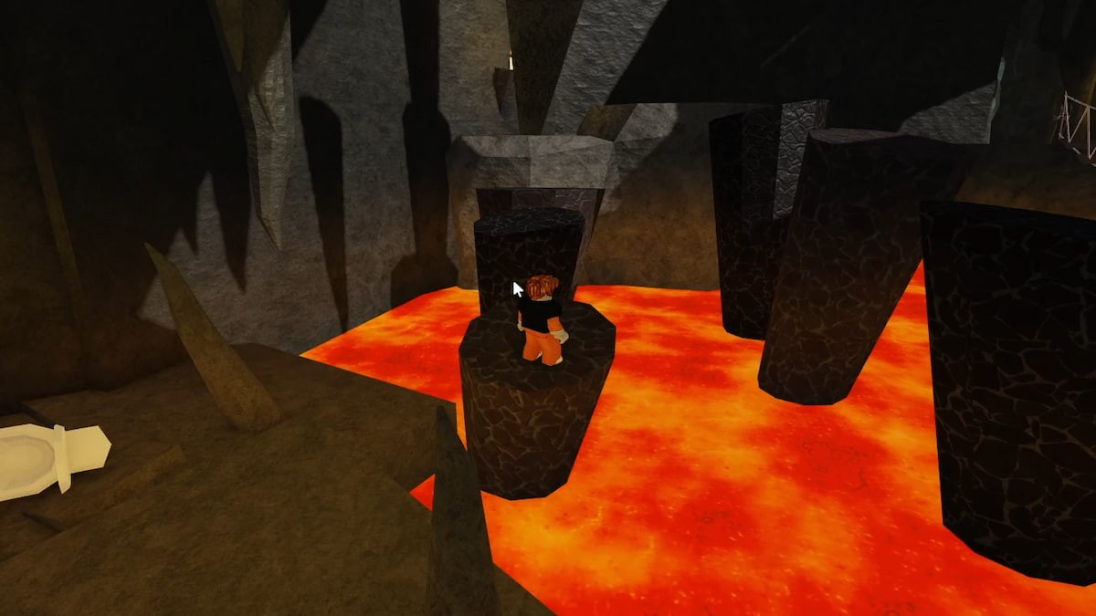 Nhảy qua dung nham bằng các cột đá obsidian trong Barry's Prison Run