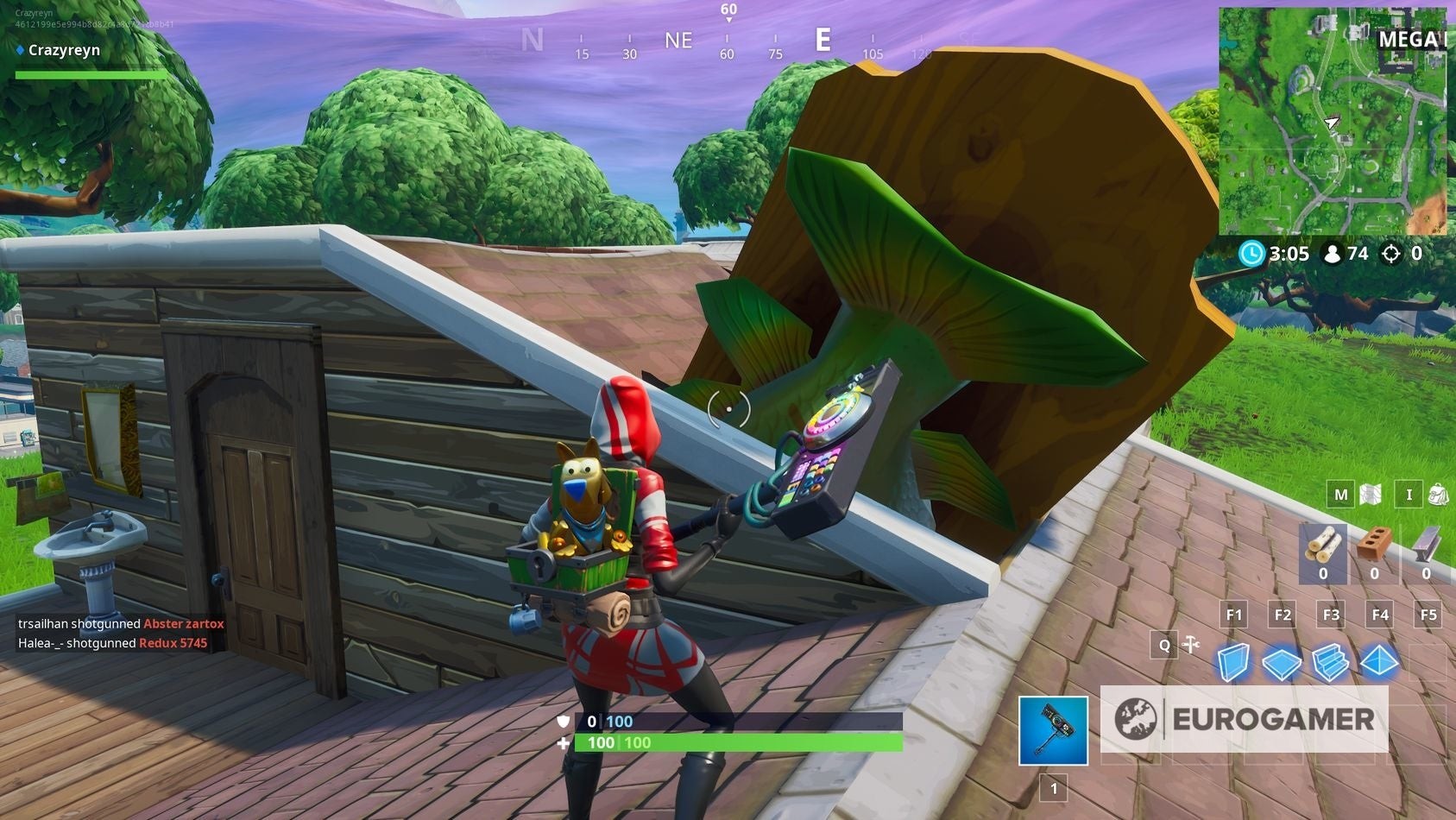Nhìn từ dưới lên Cúp Cá Nhảy Múa khổng lồ trên mái nhà Fortnite