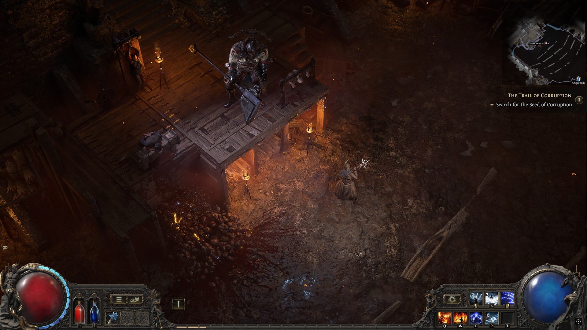 Nữ pháp sư Path of Exile 2 đối mặt với một con boss lớn