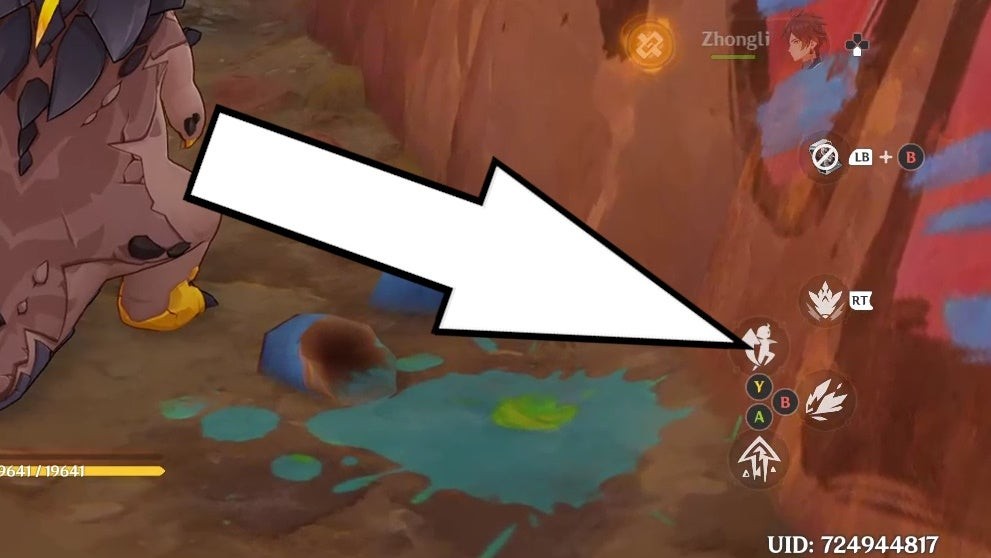 Nút bấm để dừng Nhập Hồn Saurian trong Genshin Impact được chỉ dẫn