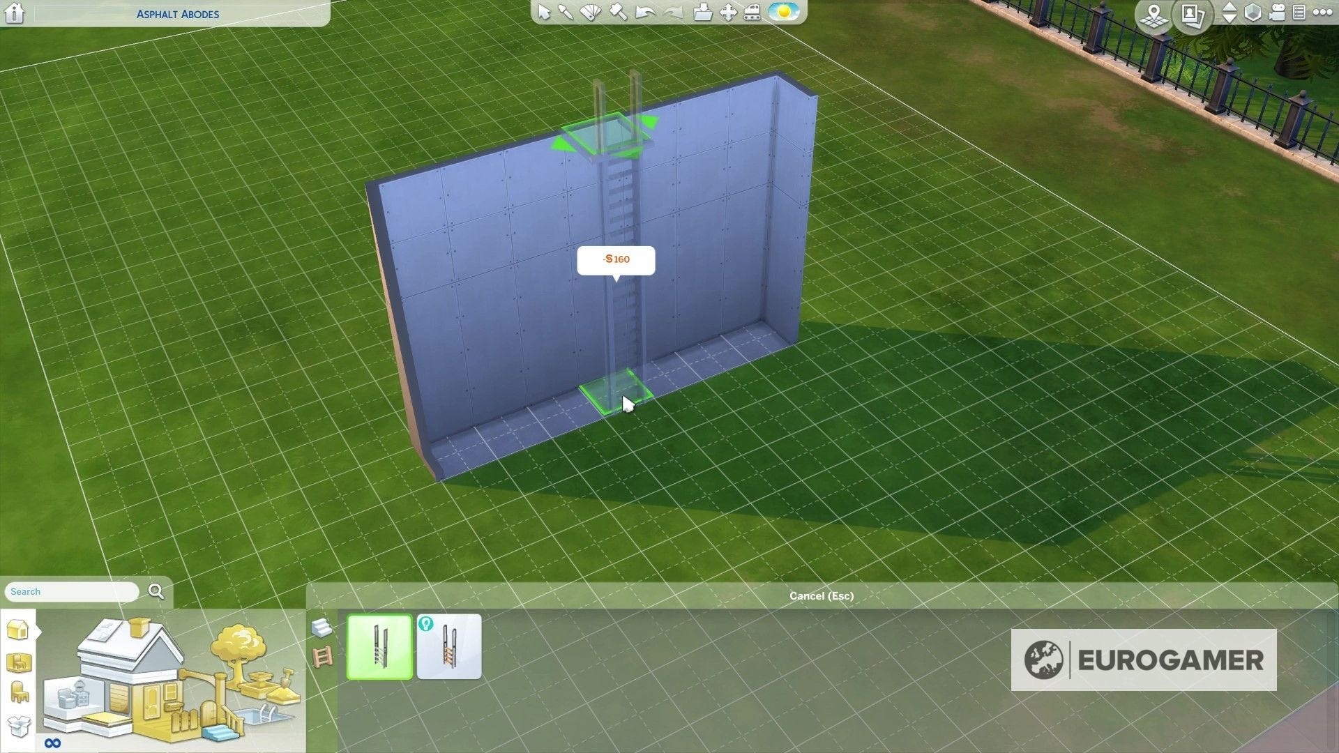 Ô sàn 1x1 cần thiết để đặt thang trong The Sims 4, hiển thị bằng màu xanh lá cây