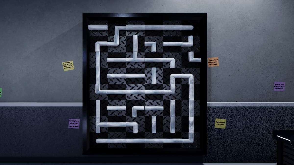 Ống nước tạo thành hình số 5 trên tường Terminal Escape Room