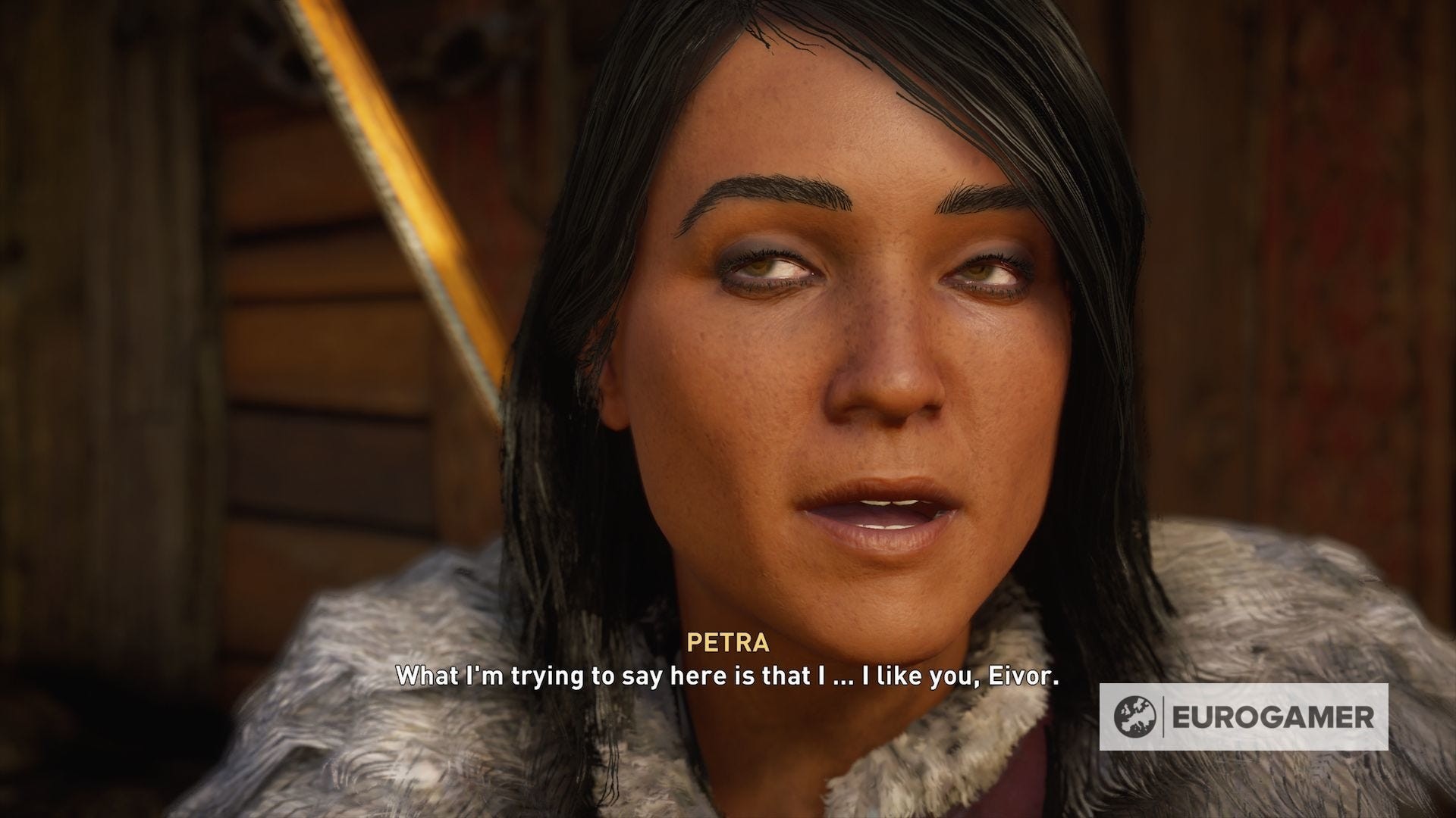 Petra mời Eivor tham gia cuộc thi bắn cung tại khu định cư