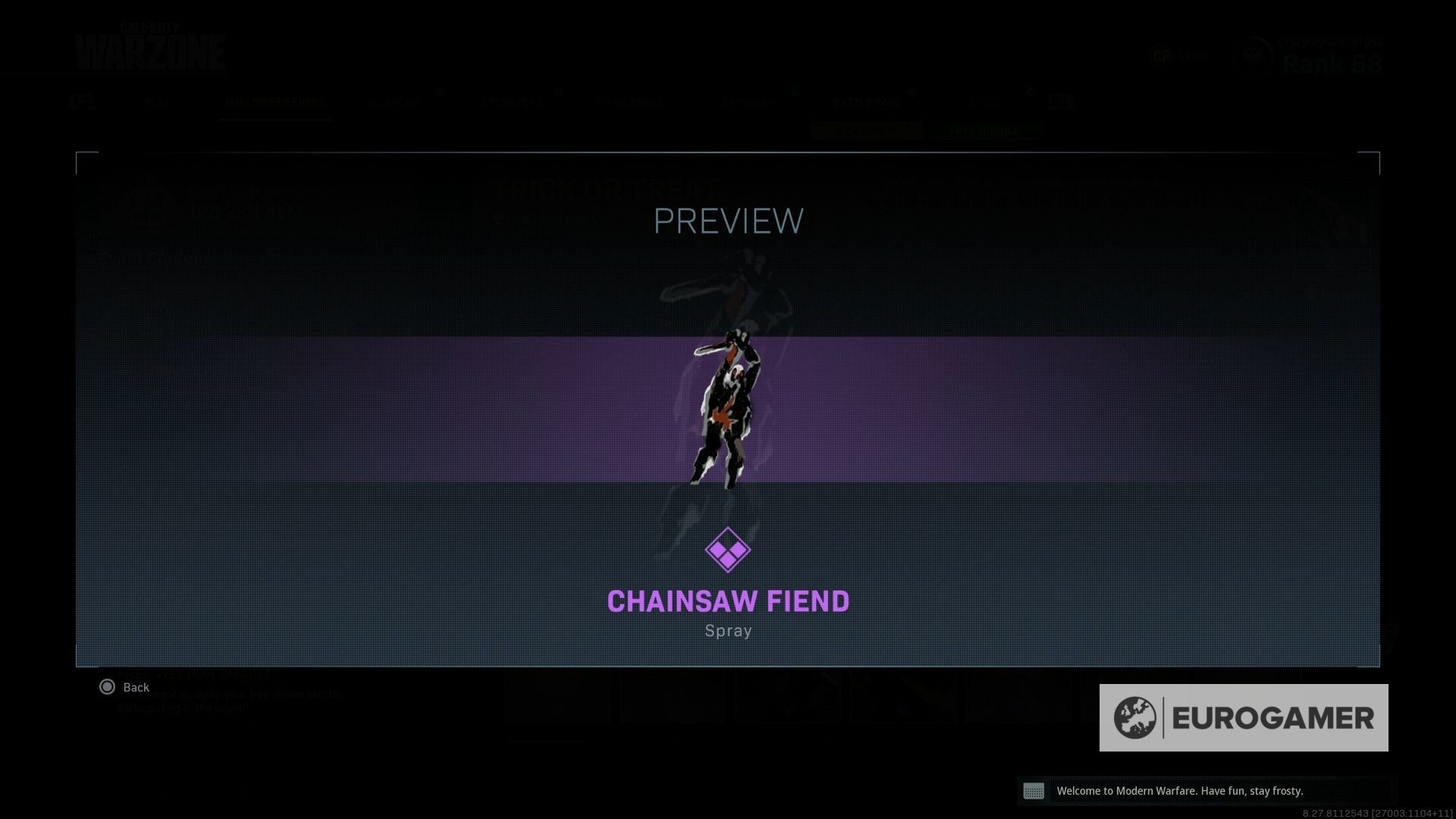 Phần thưởng Chainsaw Fiend Spray tại Downtown - Warzone Trick or Treat