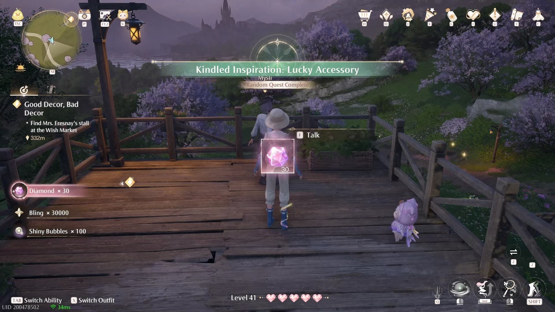 Phần thưởng khi hoàn thành nhiệm vụ Kindled Inspiration: Lucky Accessory trong Infinity Nikki