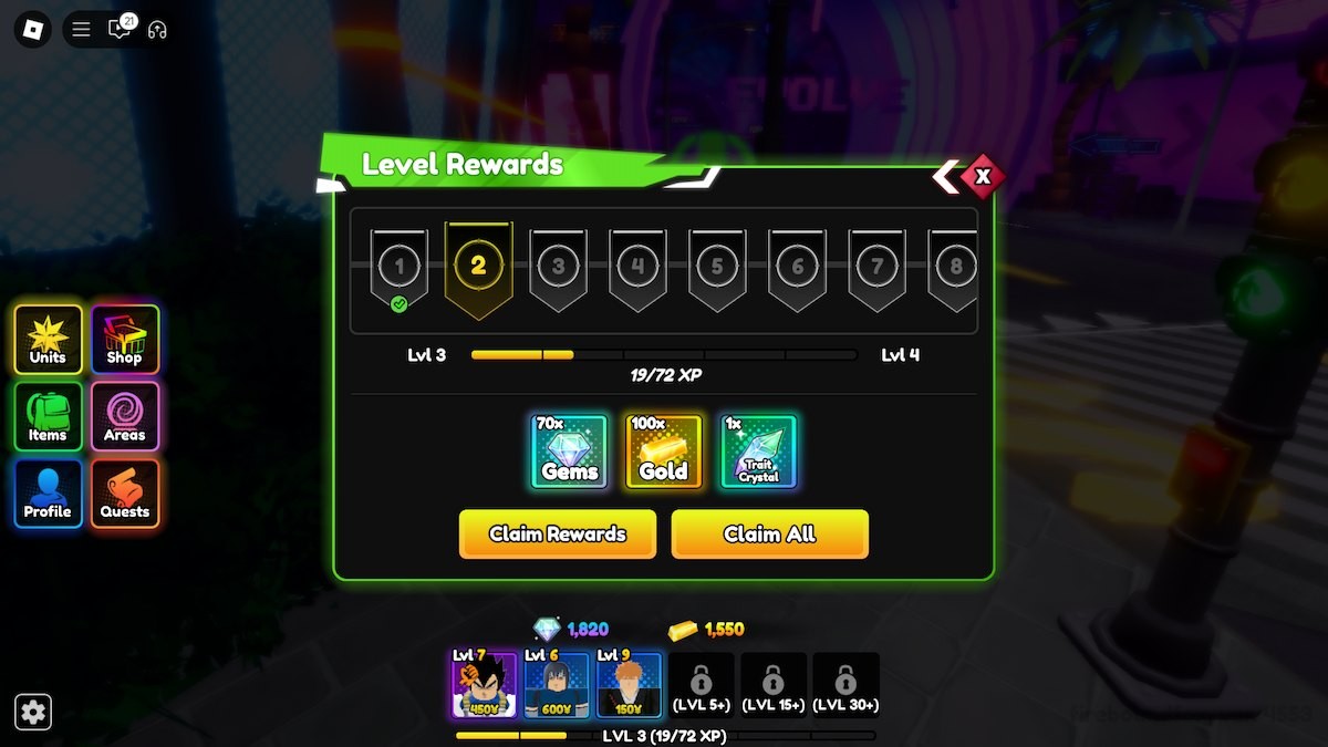 Phần thưởng Shard khi lên cấp trong Anime Reborn