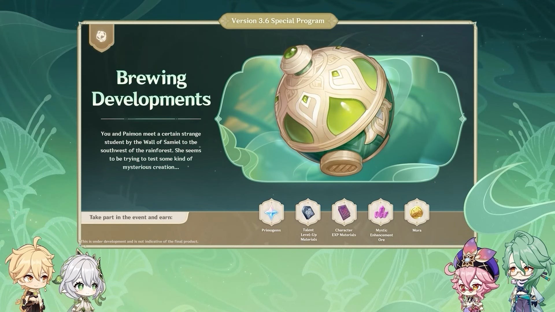 Phần thưởng sự kiện Brewing Developments Genshin Impact 3.6