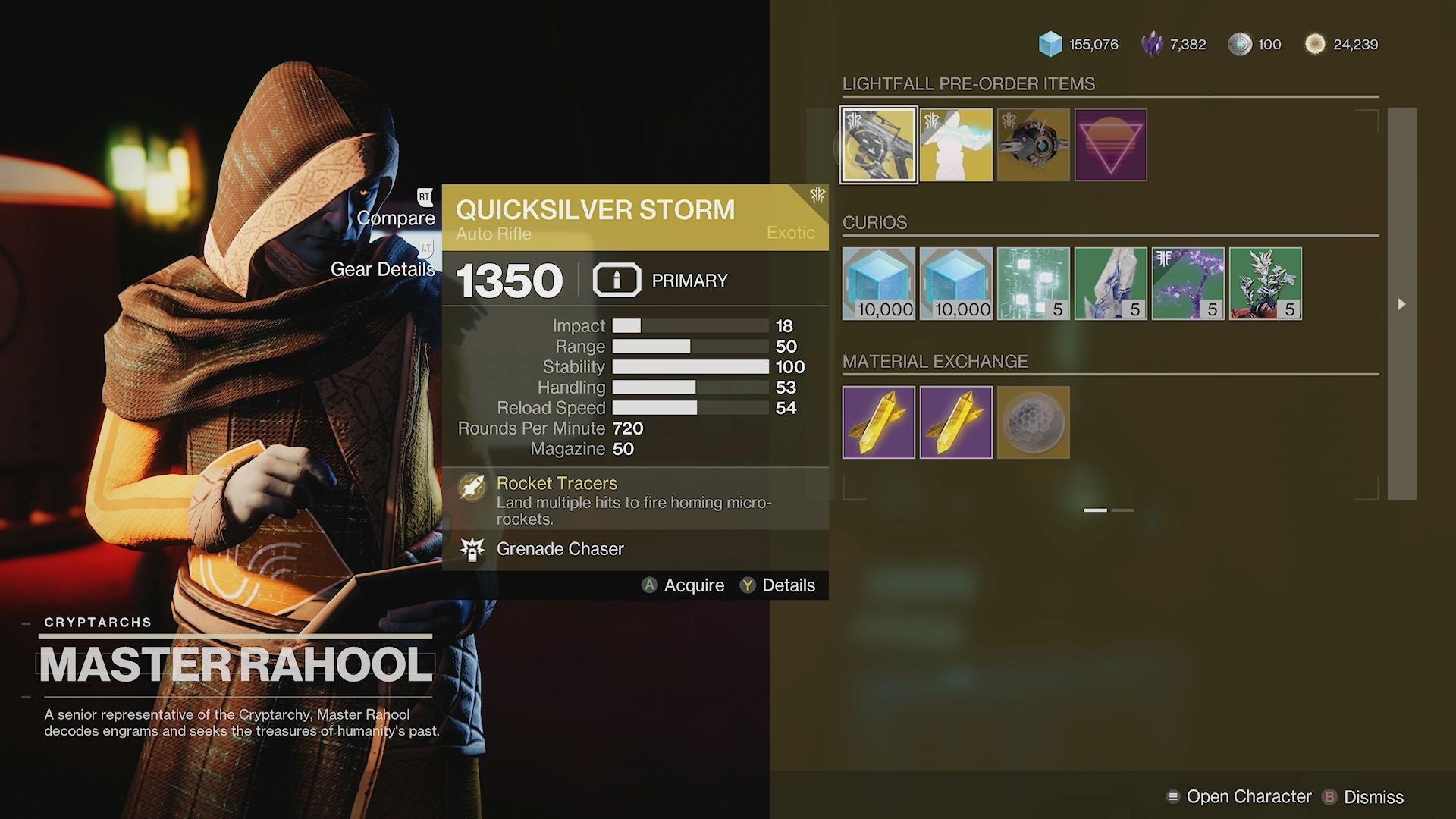 Quicksilver Storm trong menu nhận đồ