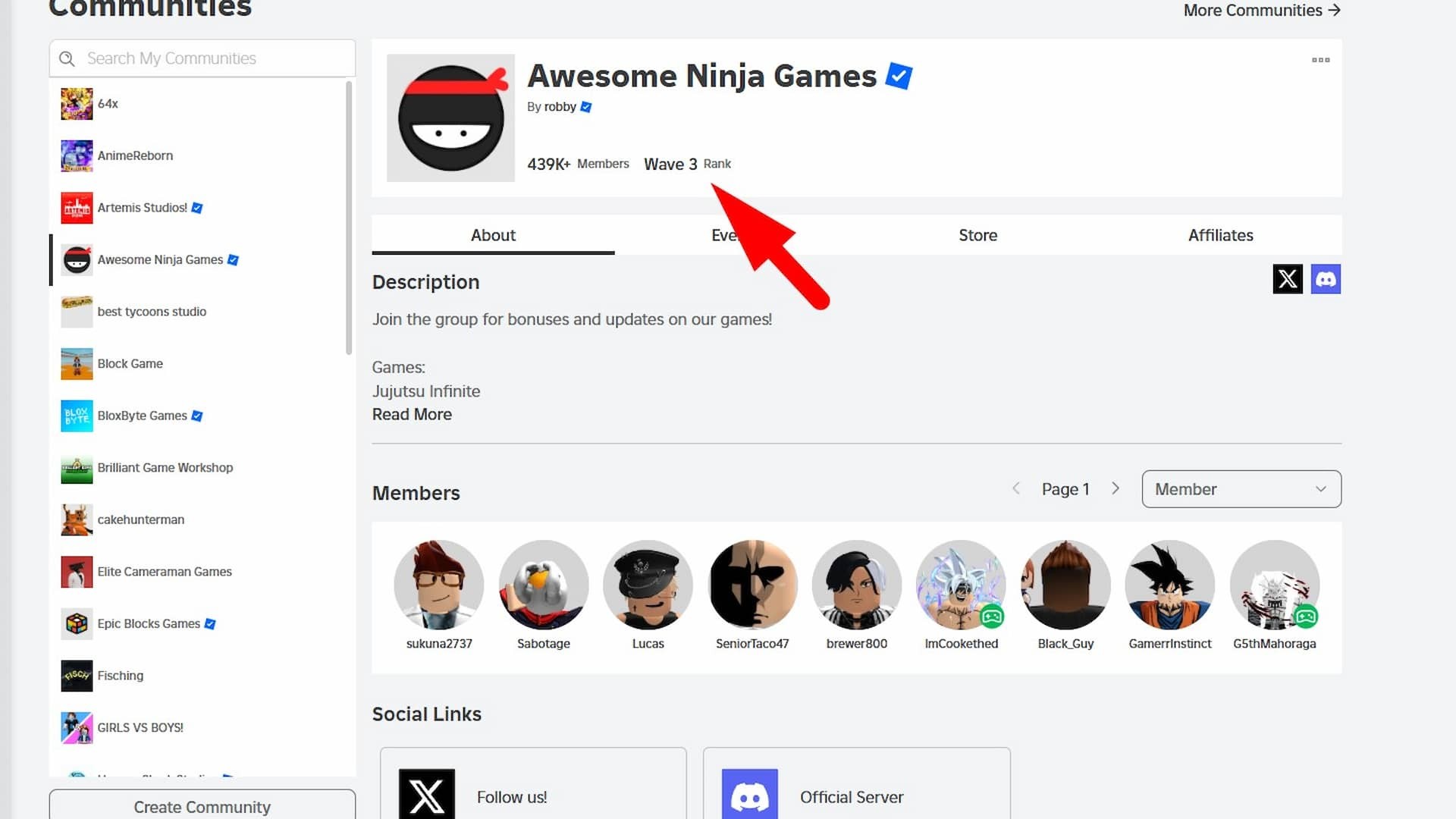 Rank Jujutsu Infinite early access Wave 3 trong nhóm Roblox Awesome Ninja Games