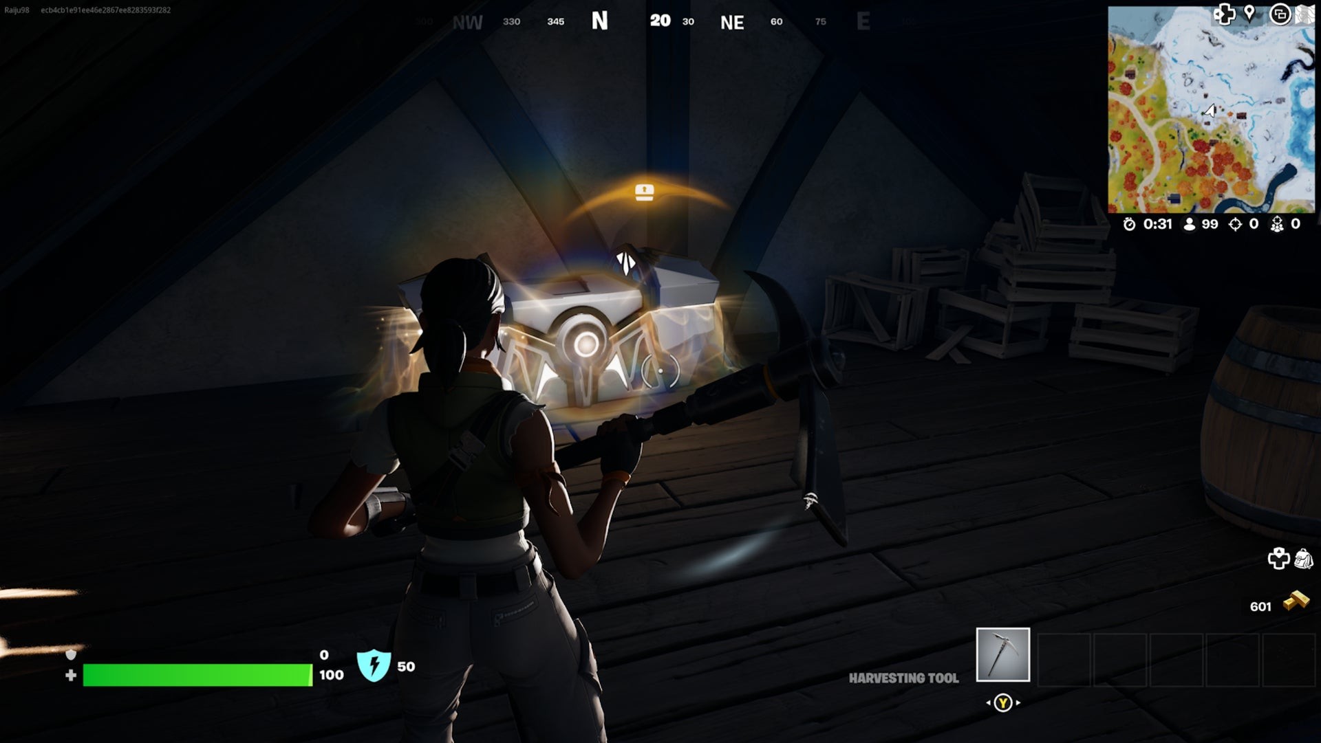 Rương Oathbound Fortnite đầu tiên tại Brutal Bastion trong phòng áp mái tối