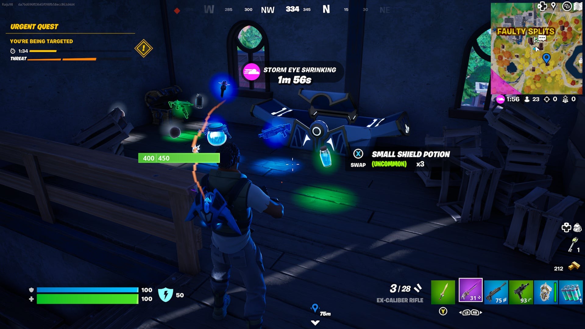 Rương Oathbound Fortnite số tám tại Faulty Splits trong tầng áp mái ngôi nhà lớn