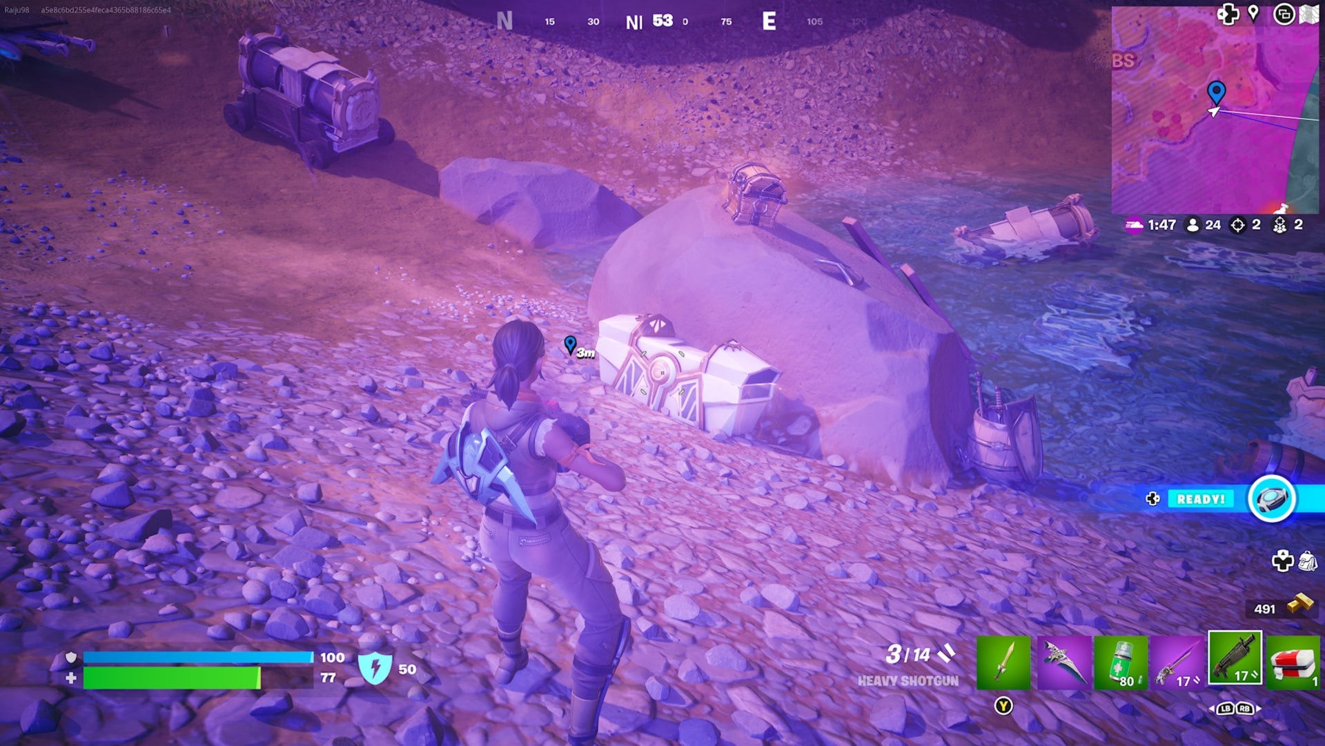 Rương Oathbound Fortnite thứ chín tại Shattered Slabs trong khu vực trũng gần tảng đá