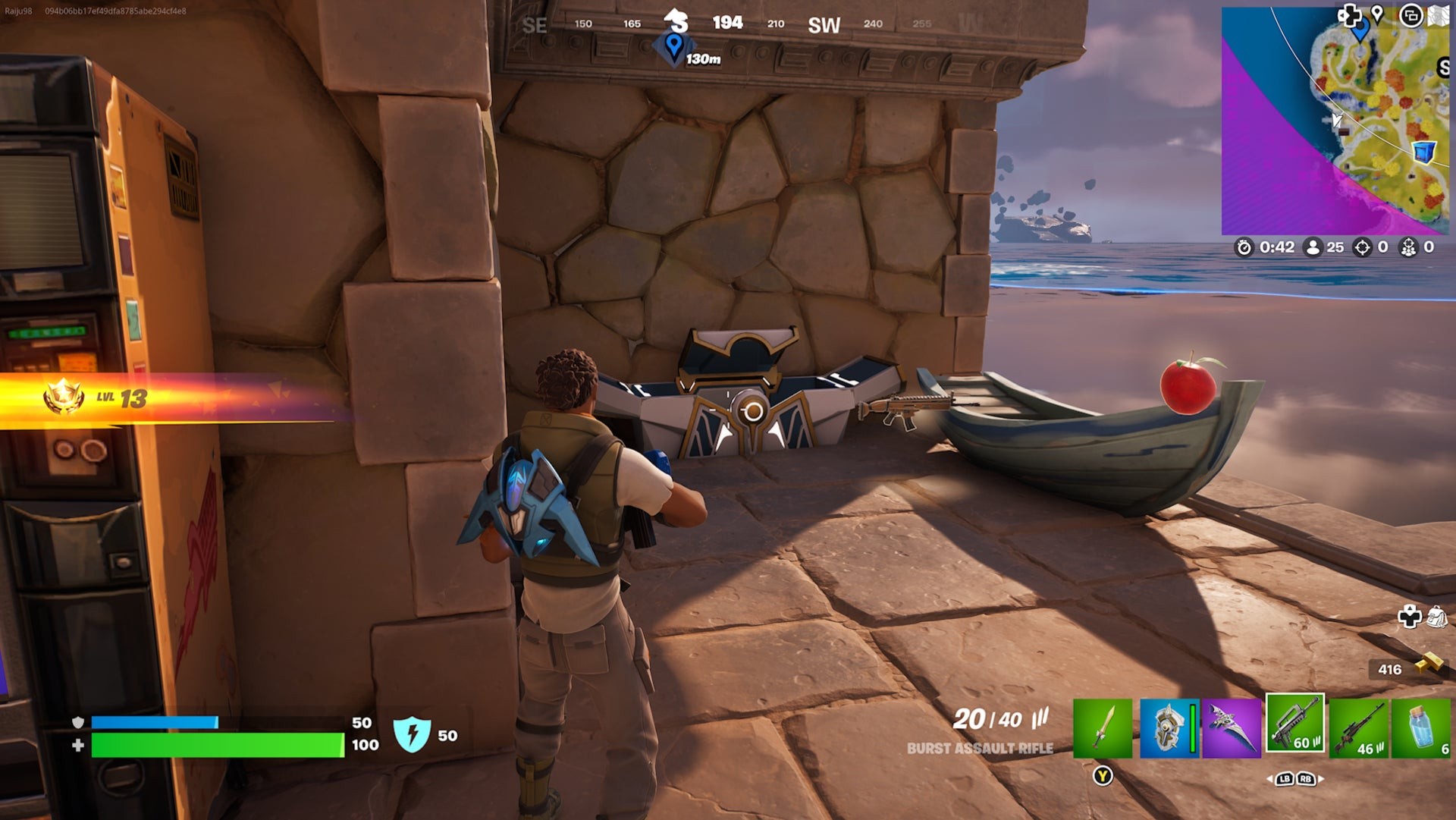 Rương Oathbound Fortnite thứ tư tại Shattered Slabs gần Trạm Vũ khí bến tàu