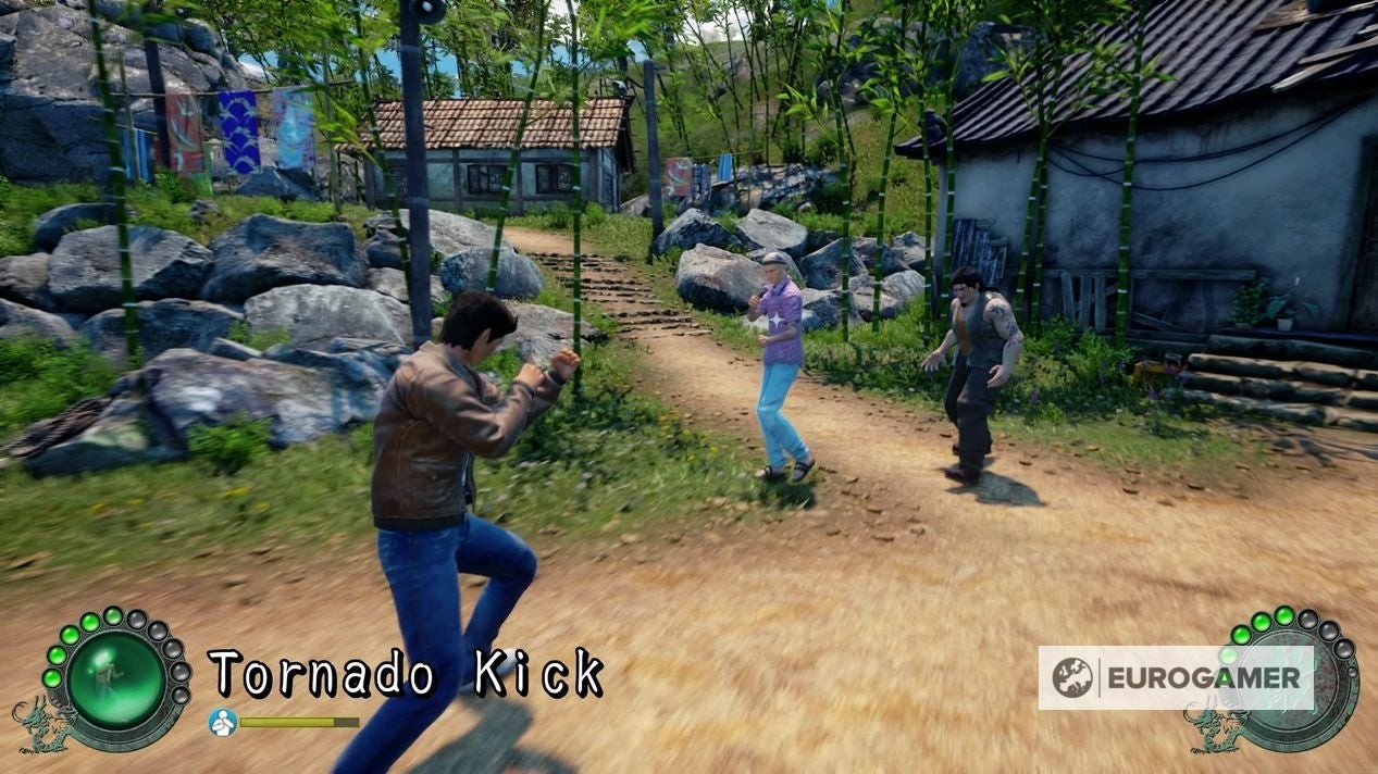 Ryo Hazuki chiến đấu chống lại nhiều đối thủ cùng lúc trong Shenmue 3
