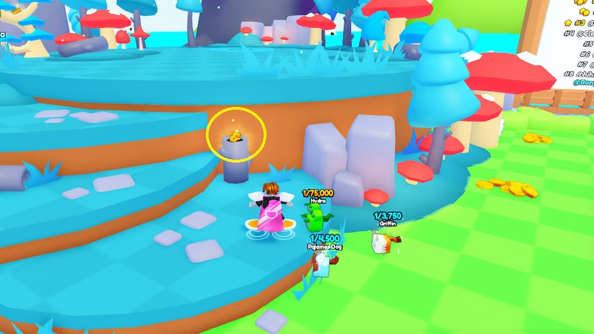 Shiny Relic thứ sáu bên trong thân cây bị cắt nửa gần nền tảng đầu tiên dẫn vào khu rừng PETS GO