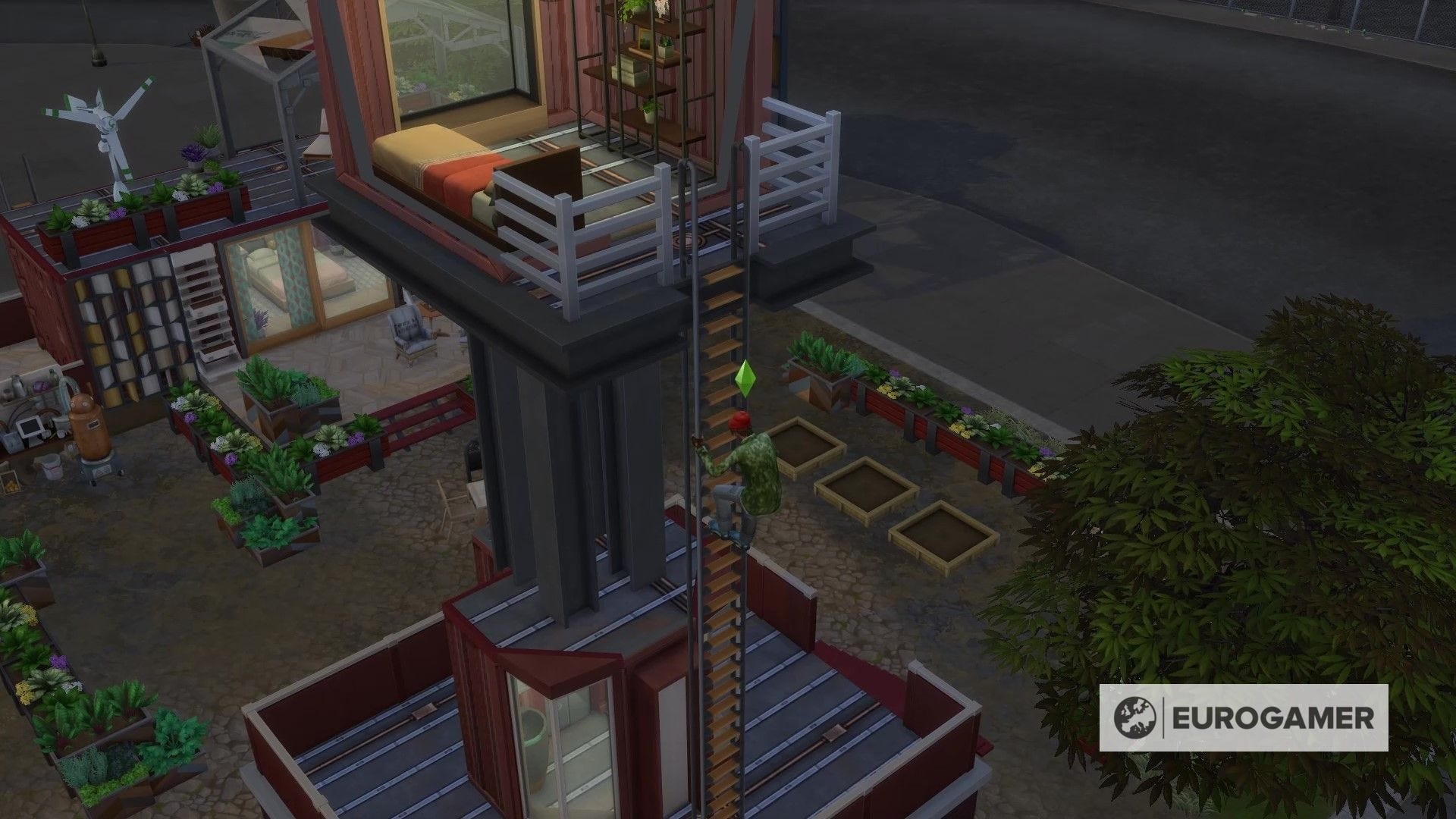 Sim leo thang cao trong The Sims 4 mà không gặp nguy hiểm bị ngã