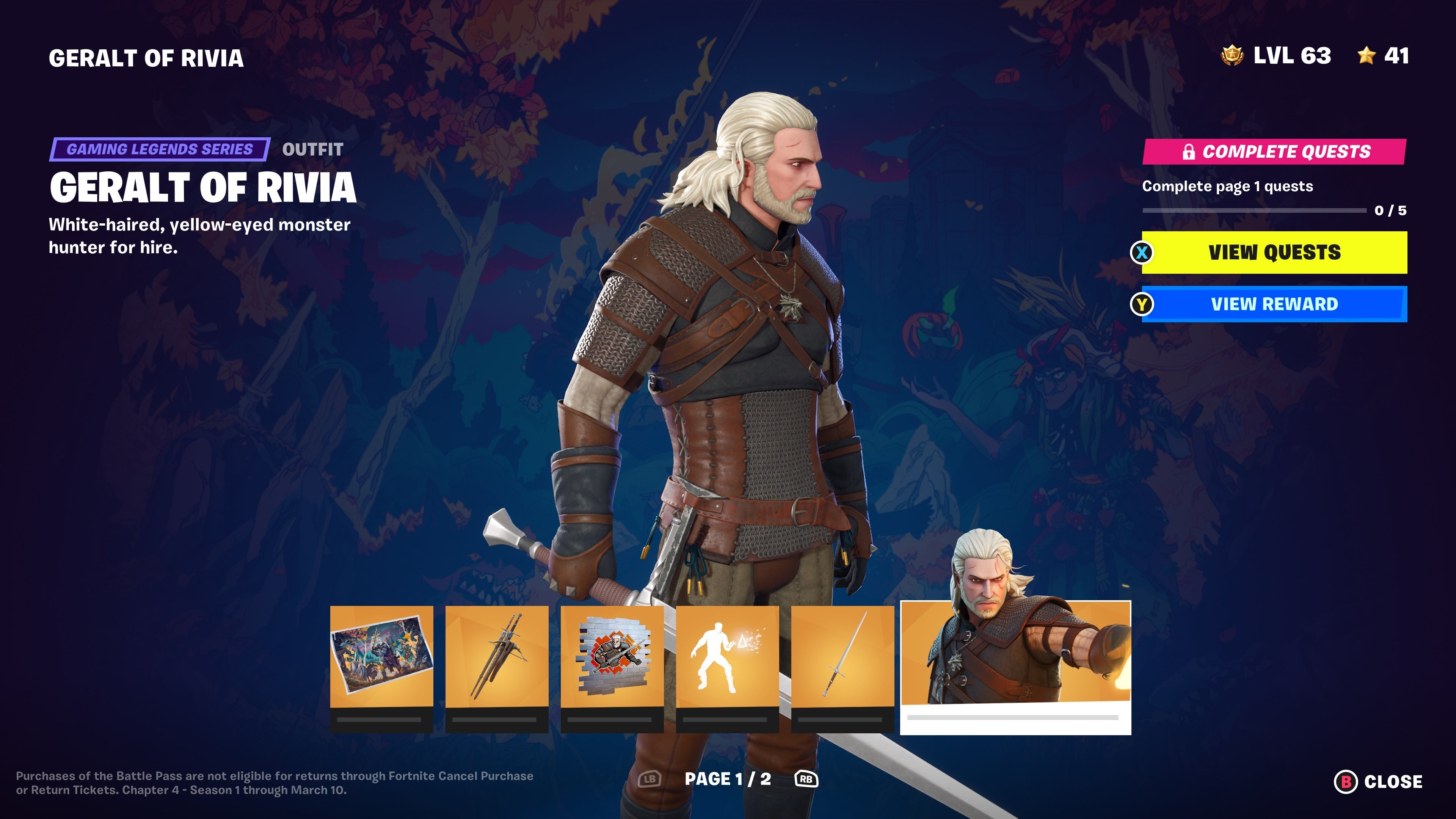 Skin Geralt of Rivia chính trong Fortnite