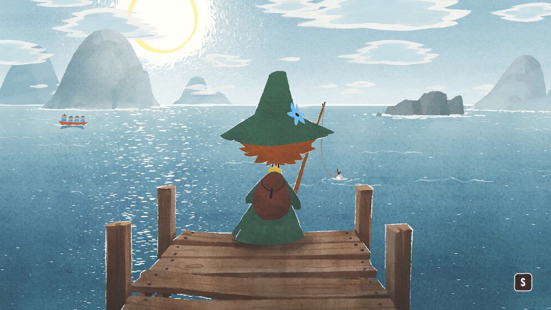 Snufkin đang câu cá trên hồ đóng băng