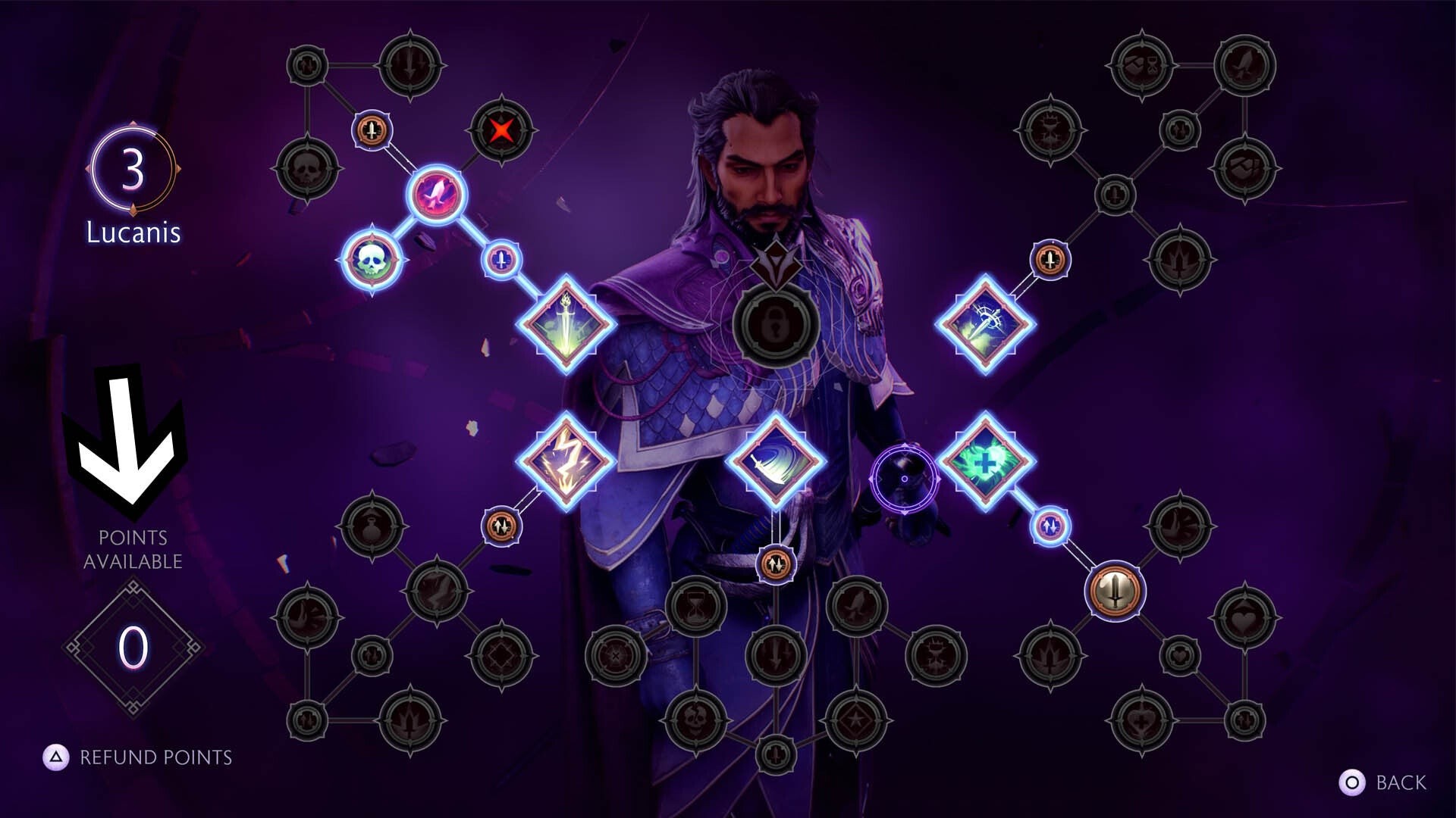 Số điểm kỹ năng hiện có của đồng hành Lucanis hiển thị trên cây kỹ năng - Dragon Age The Veilguard