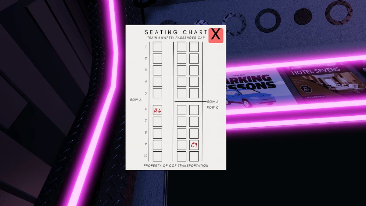 Sơ đồ chỗ ngồi chứa manh mối trong Roblox Terminal Escape Room