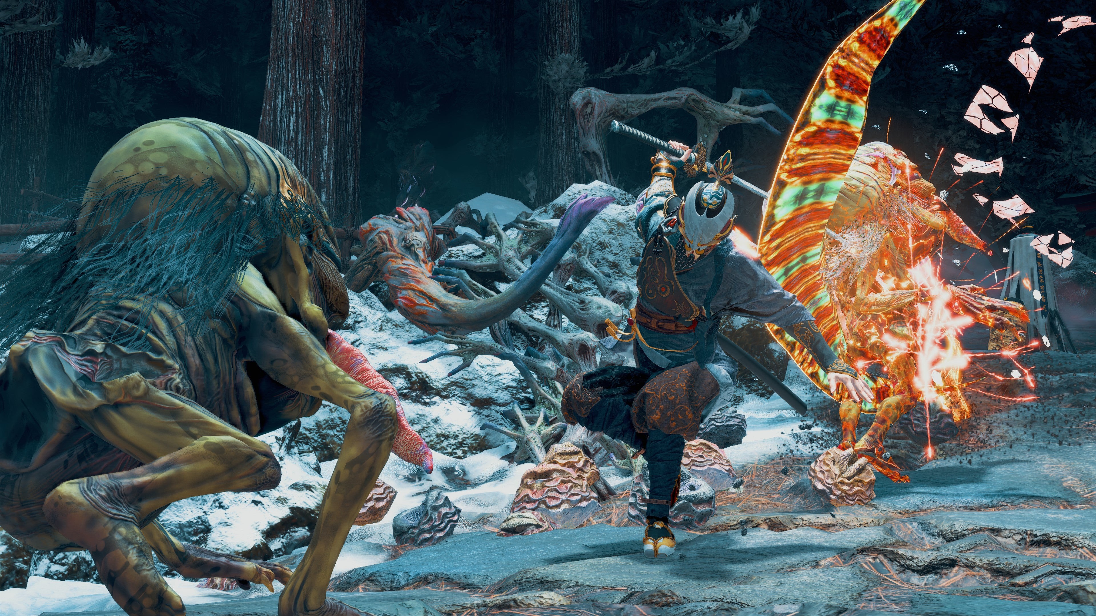 Soh tấn công nhiều quái vật yokai Nhật Bản bằng kiếm trong Kunitsu-Gami: Path of the Goddess