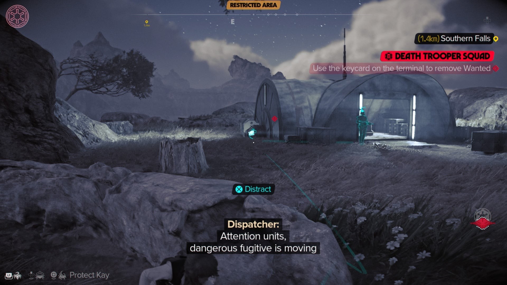 Sử dụng Nix để đánh lạc hướng lính Death Trooper canh cửa sau trong Star Wars Outlaws