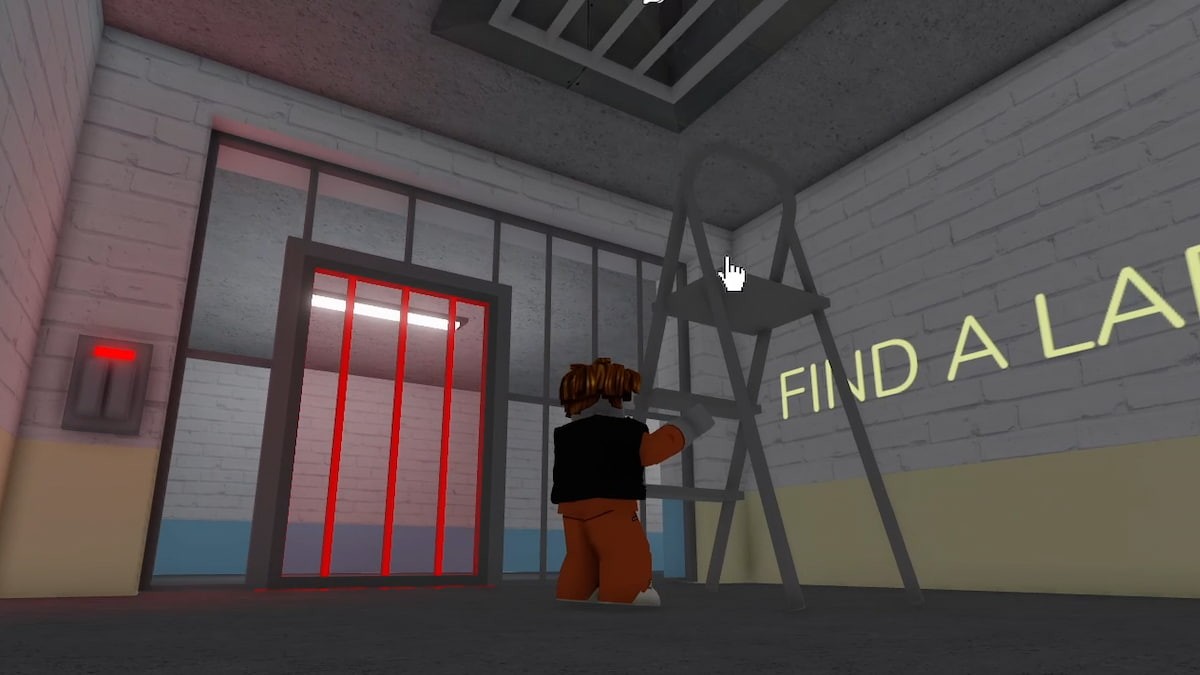 Sử dụng thang gấp để leo vào lỗ thông hơi trong Barry's Prison Run