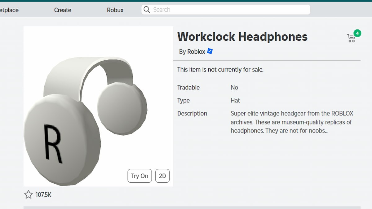 Tai nghe Workclock màu trắng cổ điển - Phụ kiện mũ Roblox