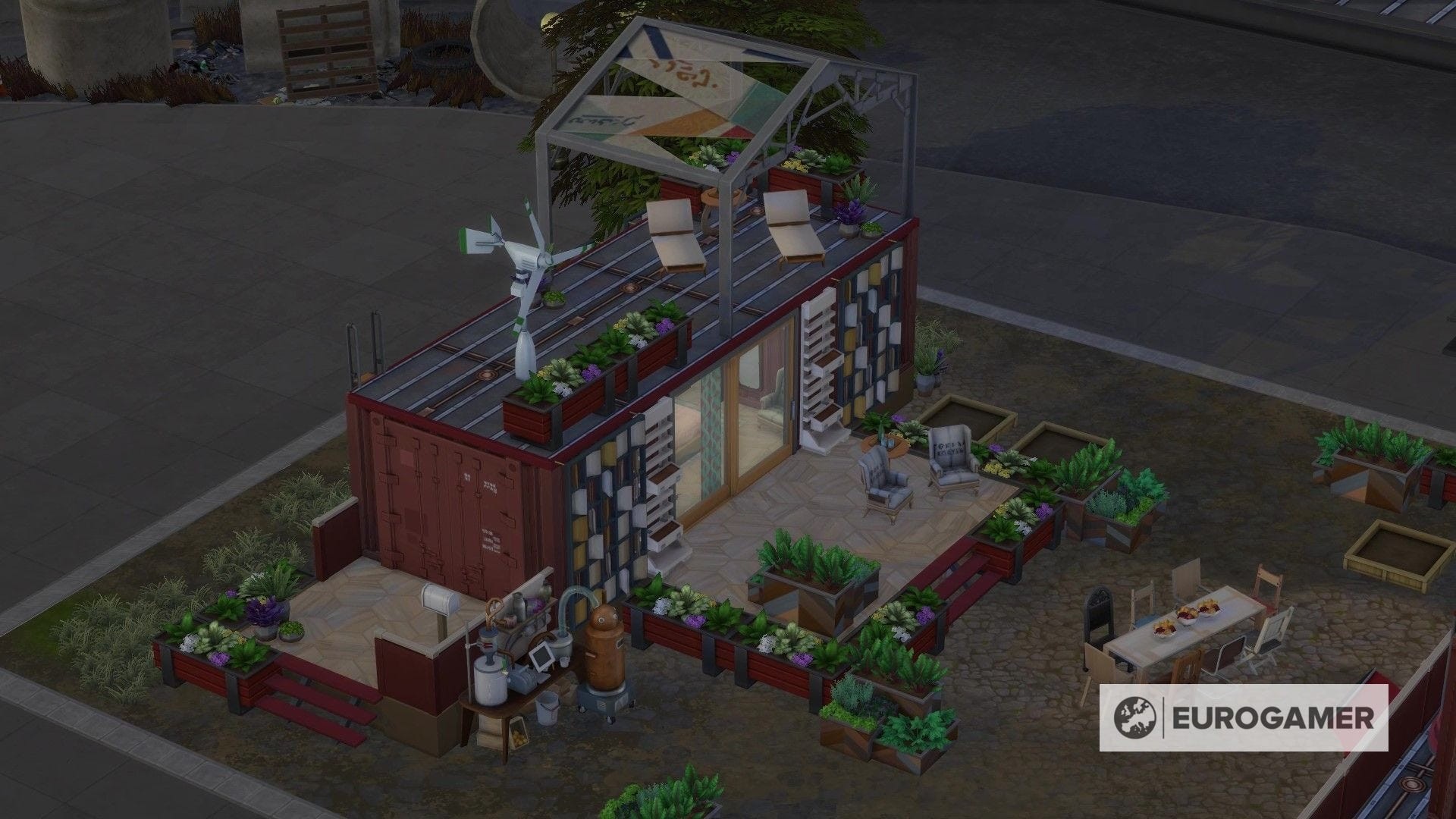Thang dẫn lên khu vườn trên mái nhà trong The Sims 4 Eco Lifestyle