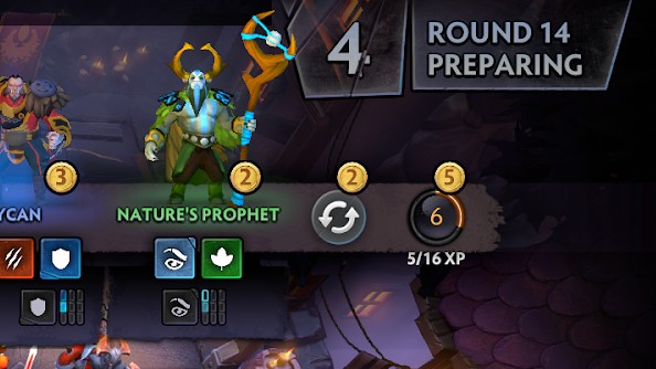 Thanh kinh nghiệm (XP) và nút mua XP trong cửa hàng Dota Underlords