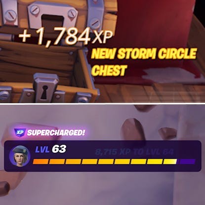 Thanh XP hiển thị trạng thái XP Siêu Nạp trong Fortnite