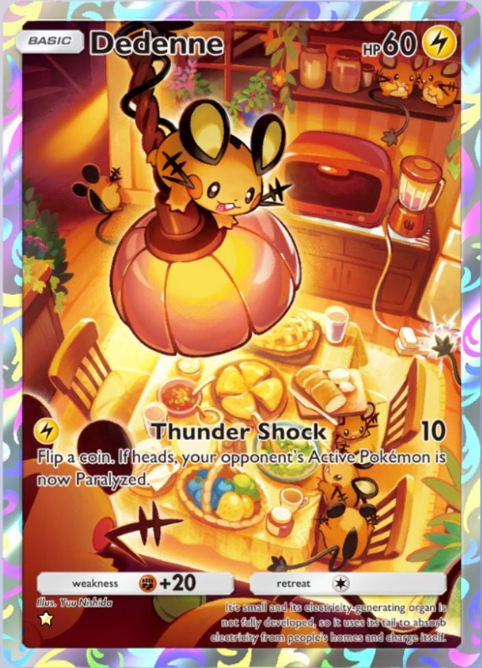 Thẻ bài Dedenne Full Art One Gold Star từ bộ Mythical Island