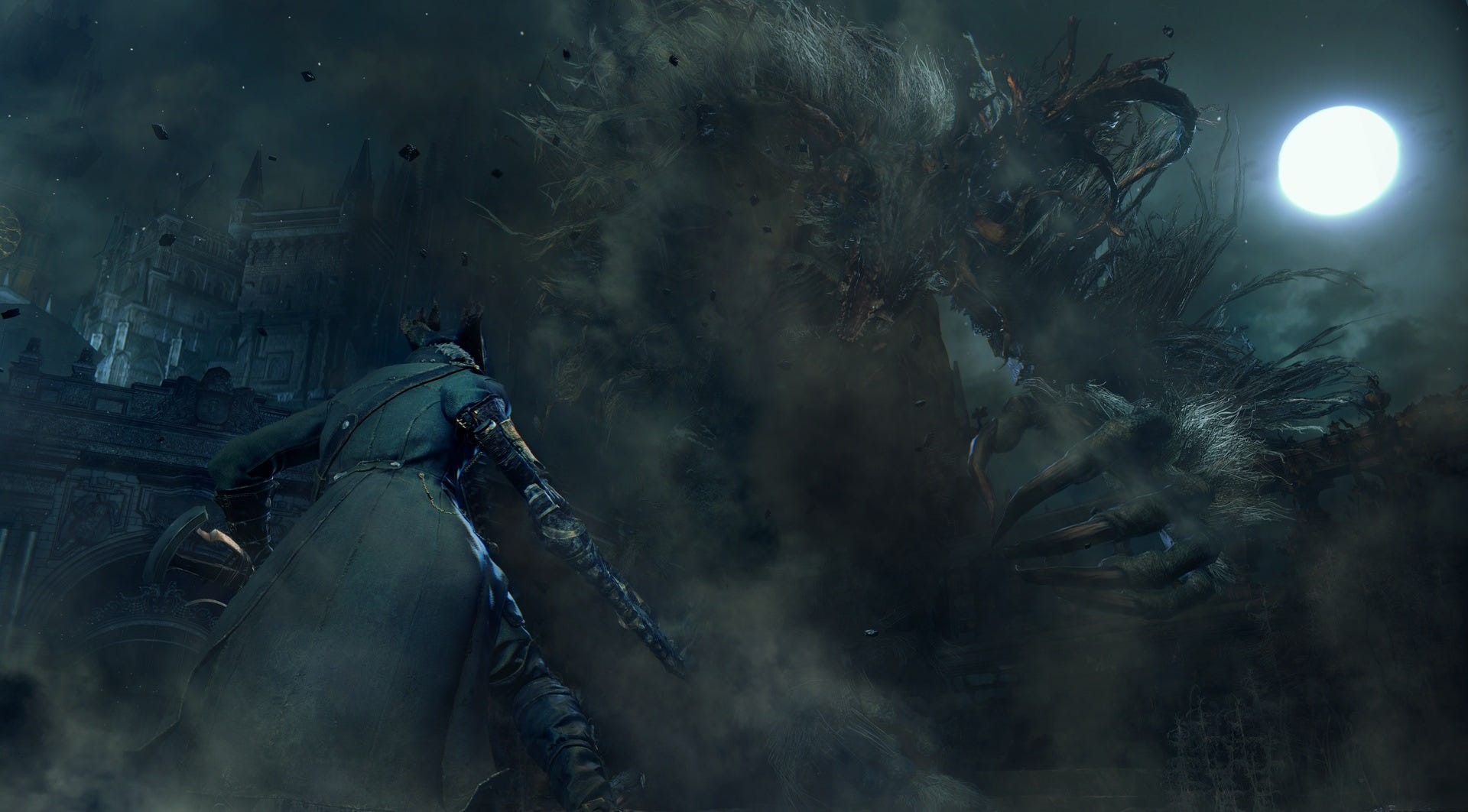 Thợ săn Bloodborne đối mặt quái vật khổng lồ trồi lên từ khói trong Bloodborne