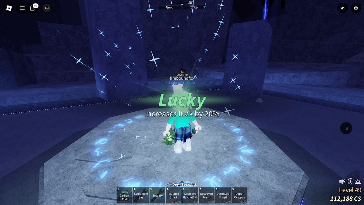 Thông báo nhận được Blessing Lucky trong game Fisch trên Roblox