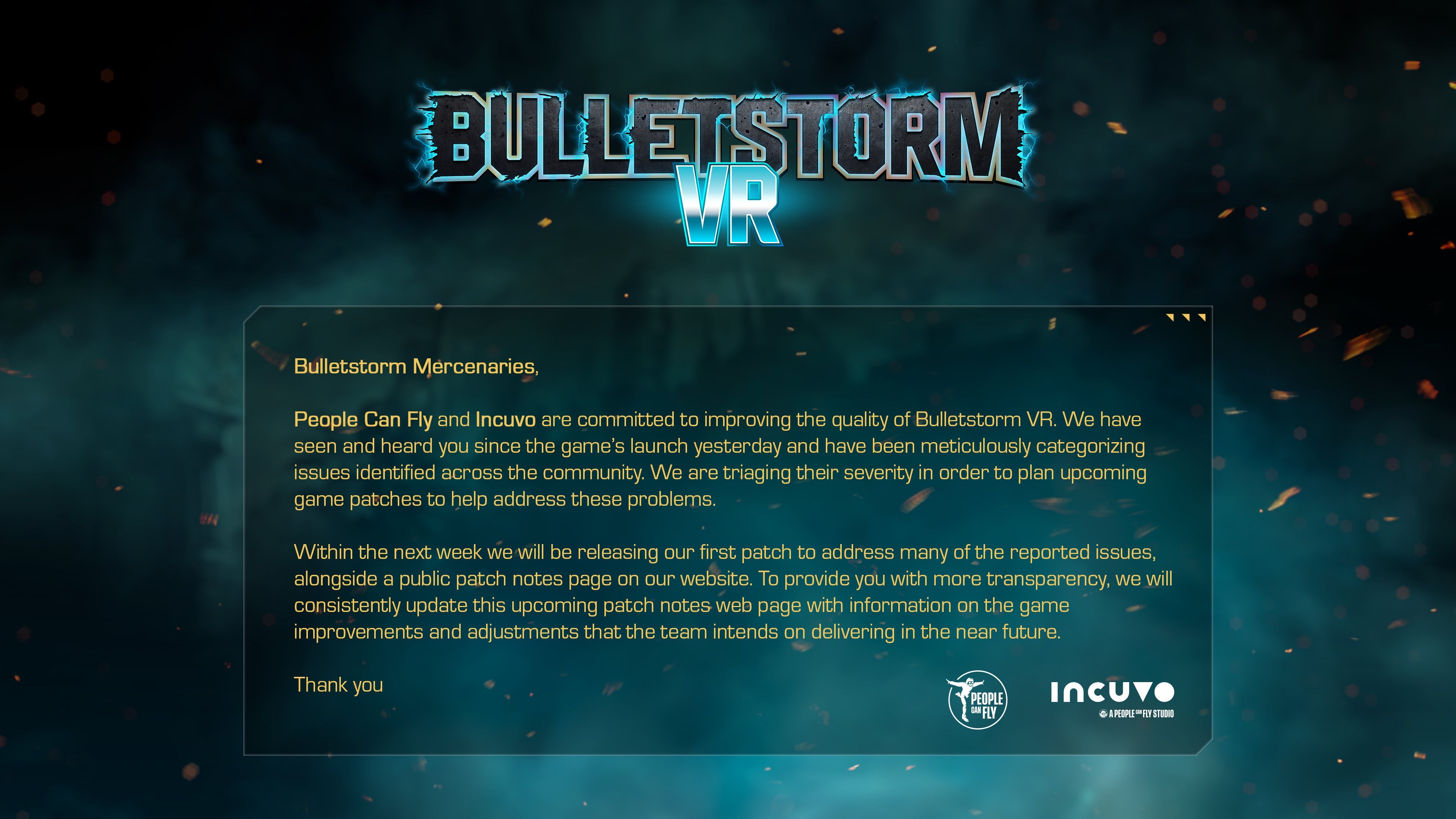 Thông báo từ People Can Fly và Incuvo về tình trạng ra mắt của Bulletstorm VR