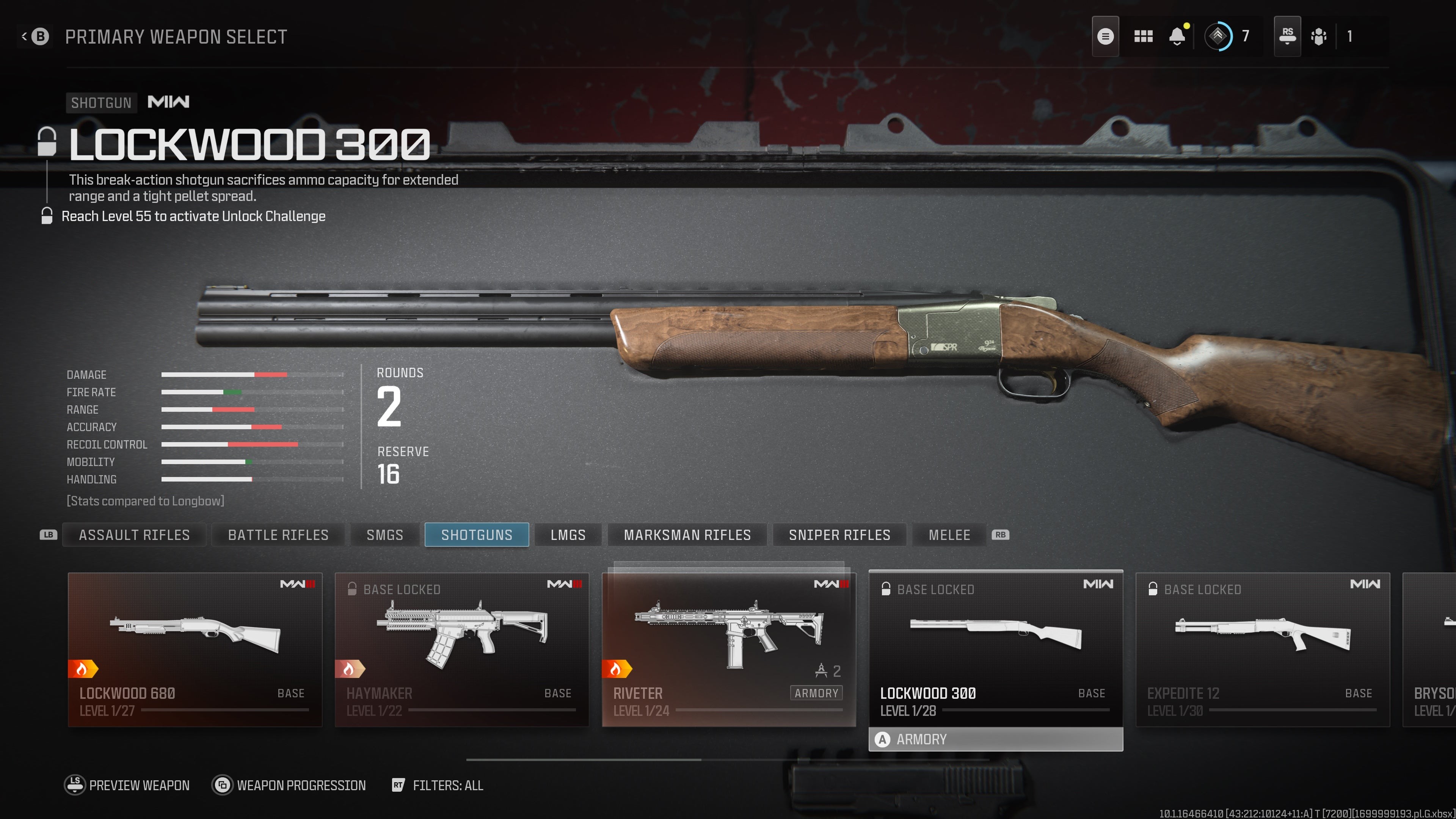 Thông số chi tiết của shotgun Lockwood 300 hiển thị trong game MW3