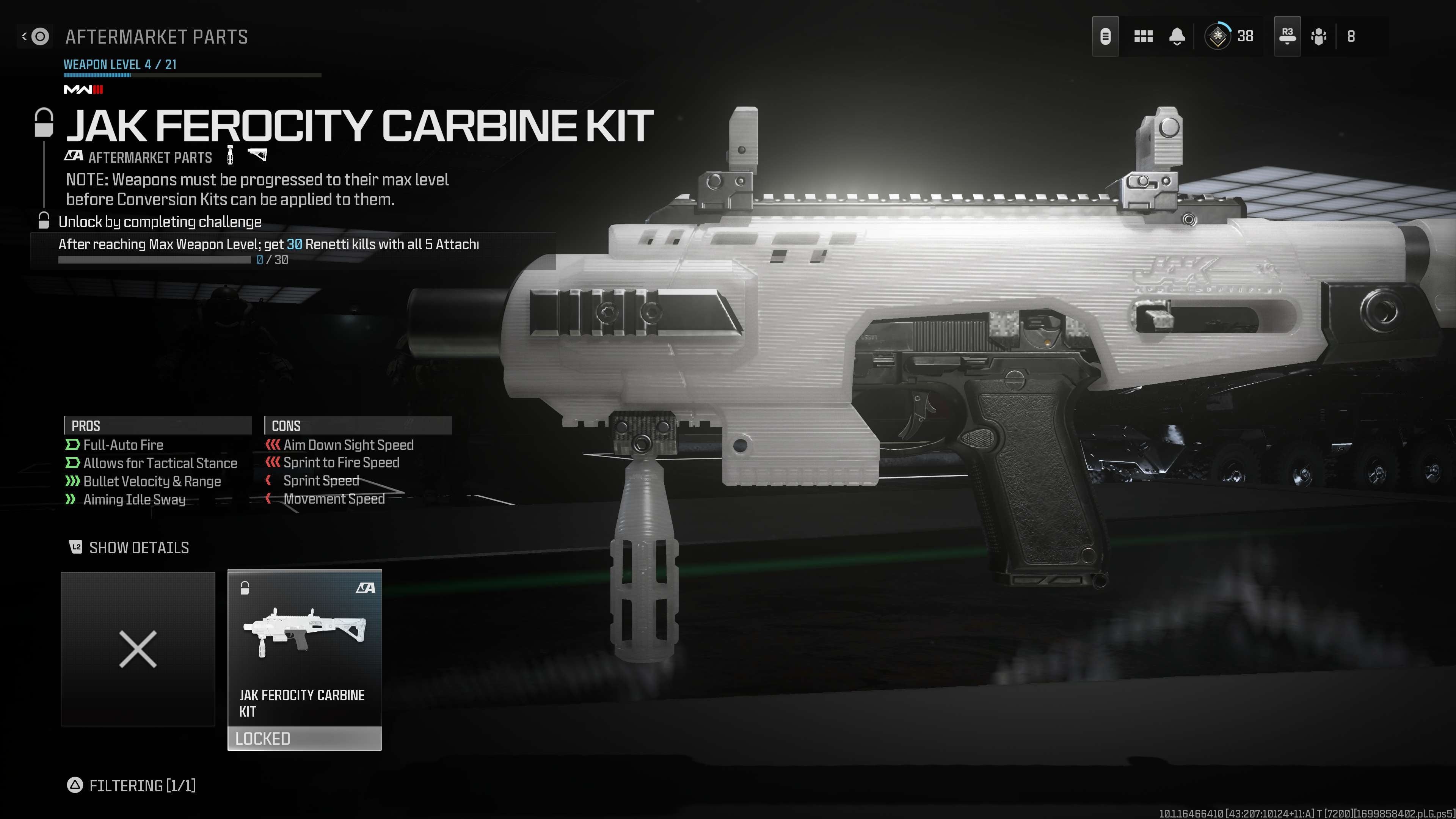 Thử thách mở khóa Jak Ferocity Carbine Kit cho Renetti yêu cầu 30 mạng hạ gục với đủ phụ kiện