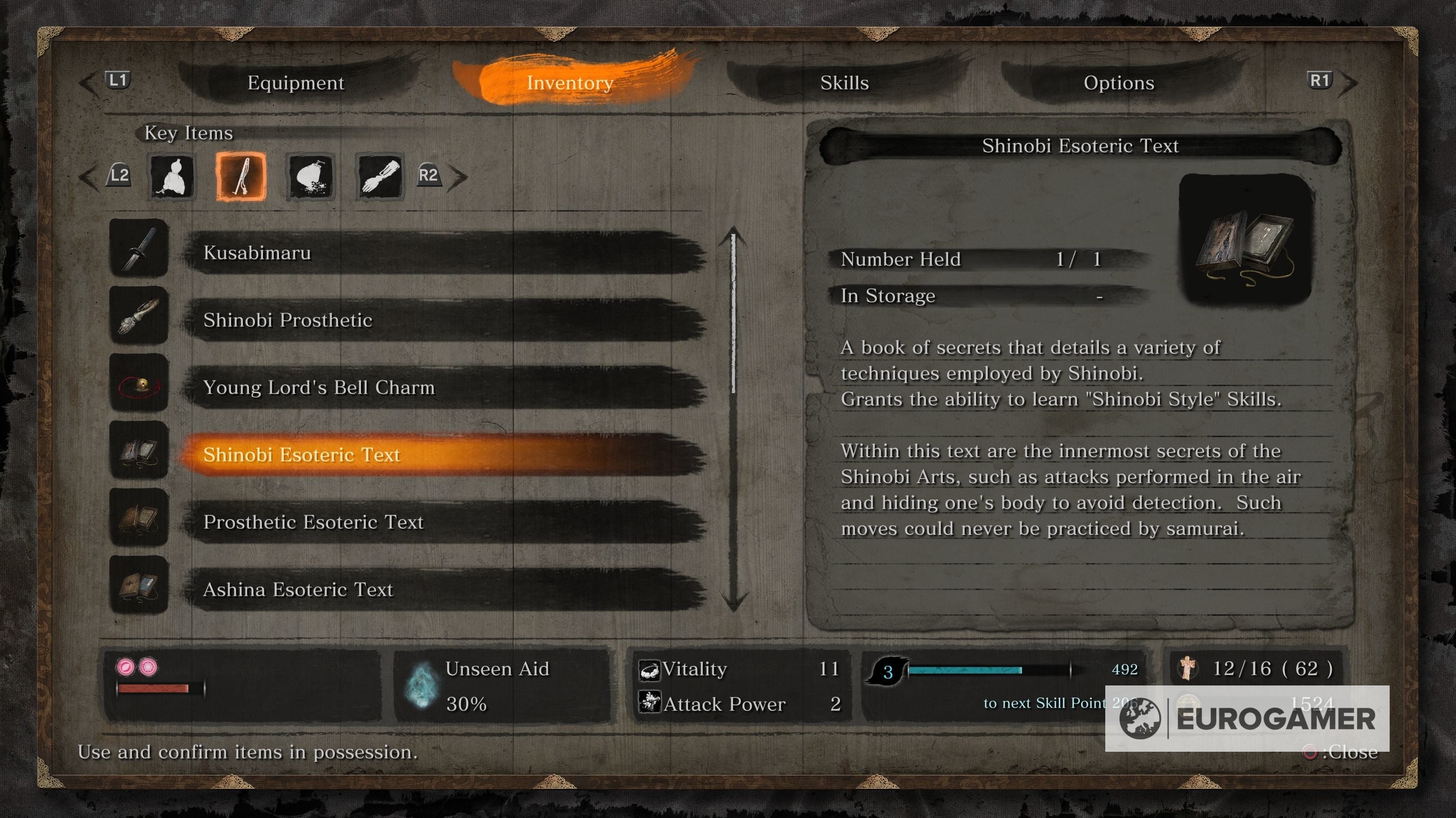 Tìm kiếm Esoteric Text để mở khóa cây kỹ năng Sekiro