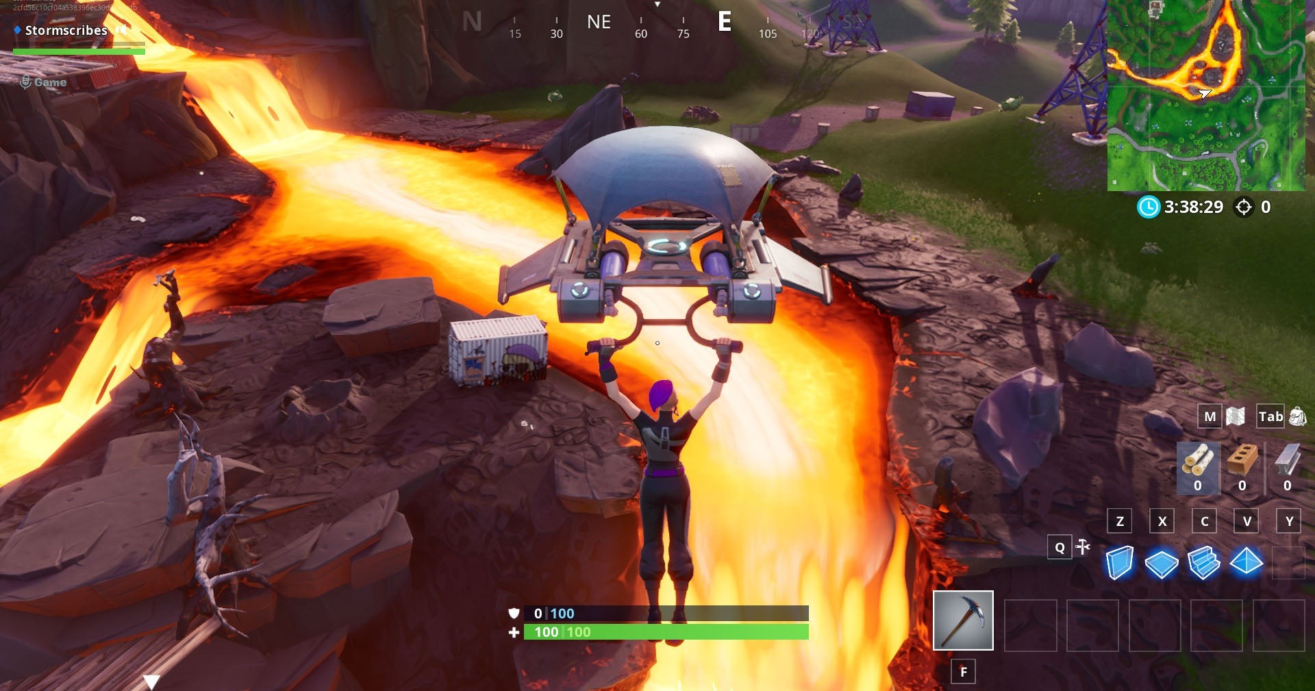 Toàn cảnh khu vực dung nham gần Pressure Plant trong Fortnite, vị trí container đầu tiên trên mỏm đá