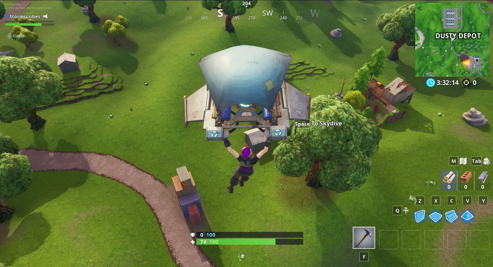 Toàn cảnh khu vực Dusty Depot Fortnite, vị trí xe tải chở container