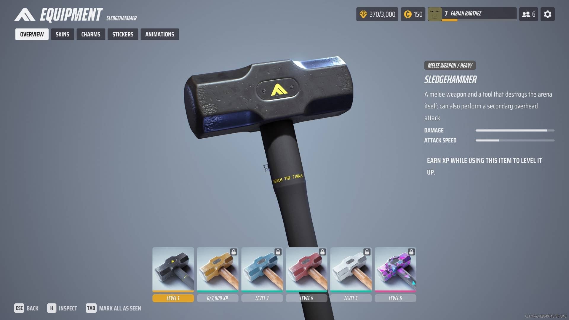 Tổng quan búa tạ Sledgehammer trong menu The Finals - vũ khí hạng C cho class Heavy