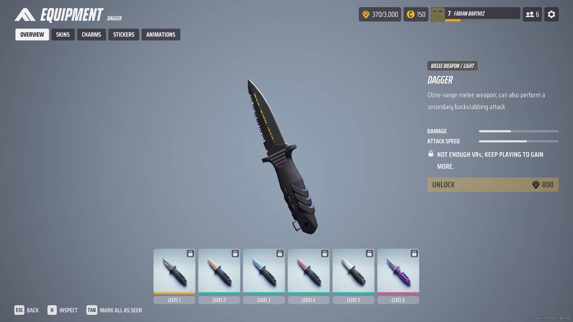 Tổng quan dao găm Dagger trong menu The Finals - vũ khí hạng D cho class Light