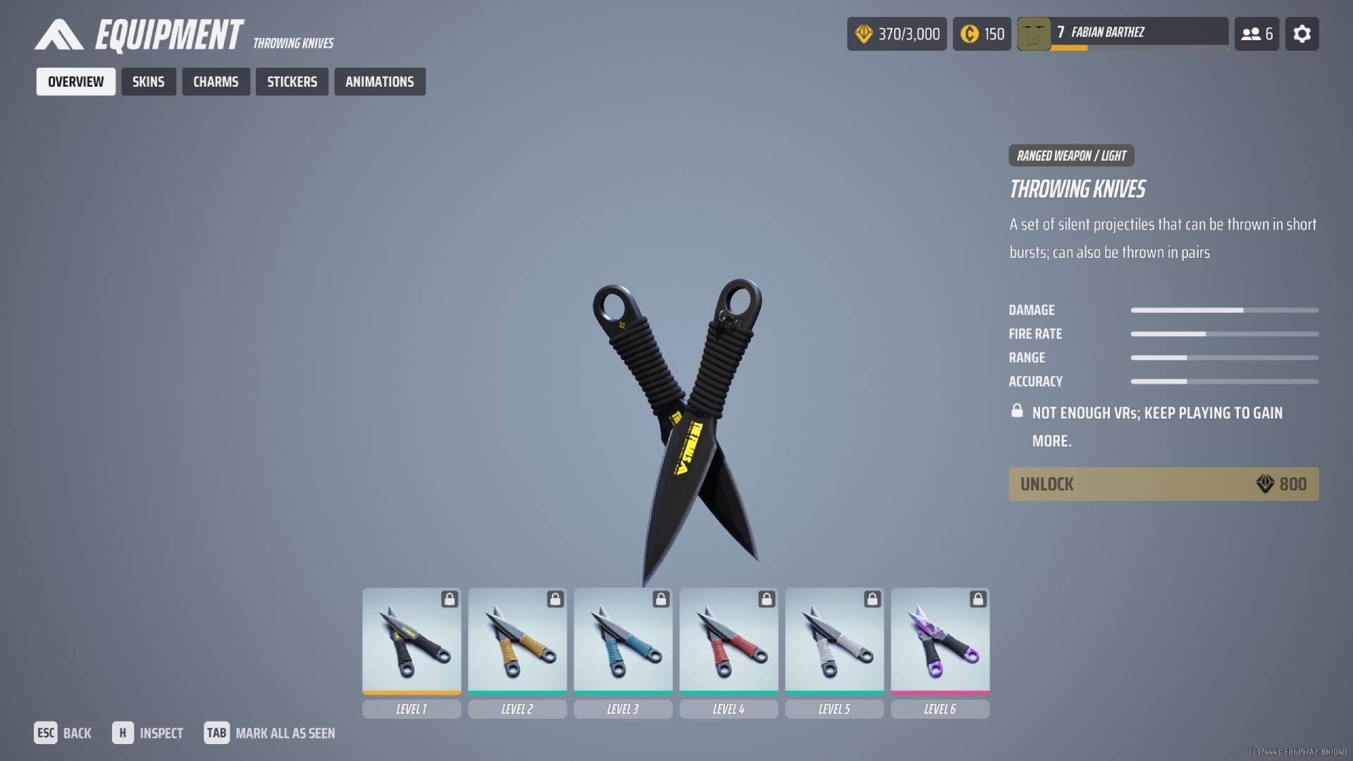 Tổng quan dao phóng Throwing Knives trong menu The Finals - vũ khí hạng D cho class Light
