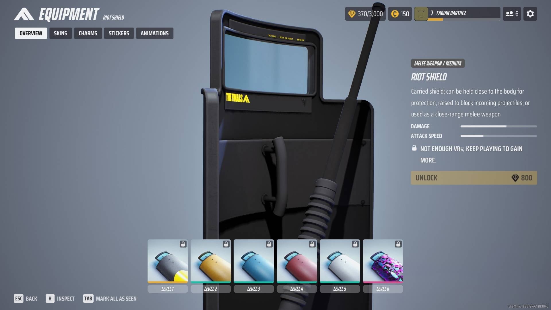 Tổng quan khiên chống bạo động Riot Shield trong menu The Finals - vũ khí hạng D cho class Medium